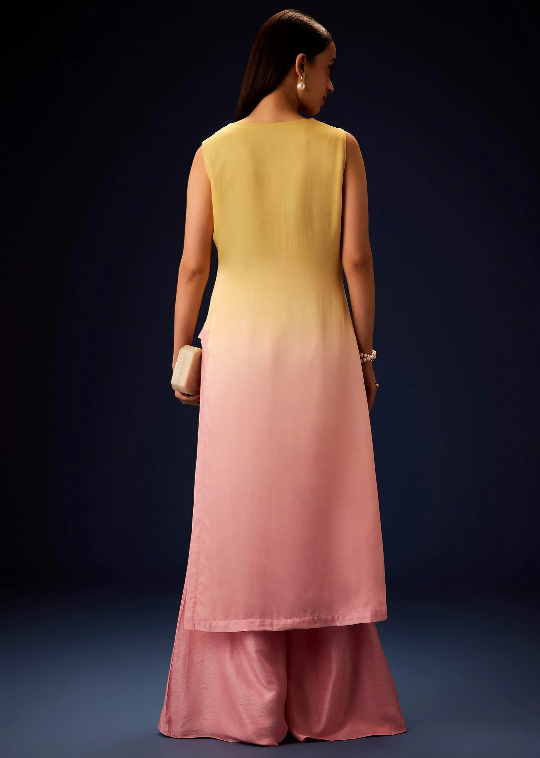 Yellow Ombre A Line Kurta With Bell Bottom Pants - Image 5