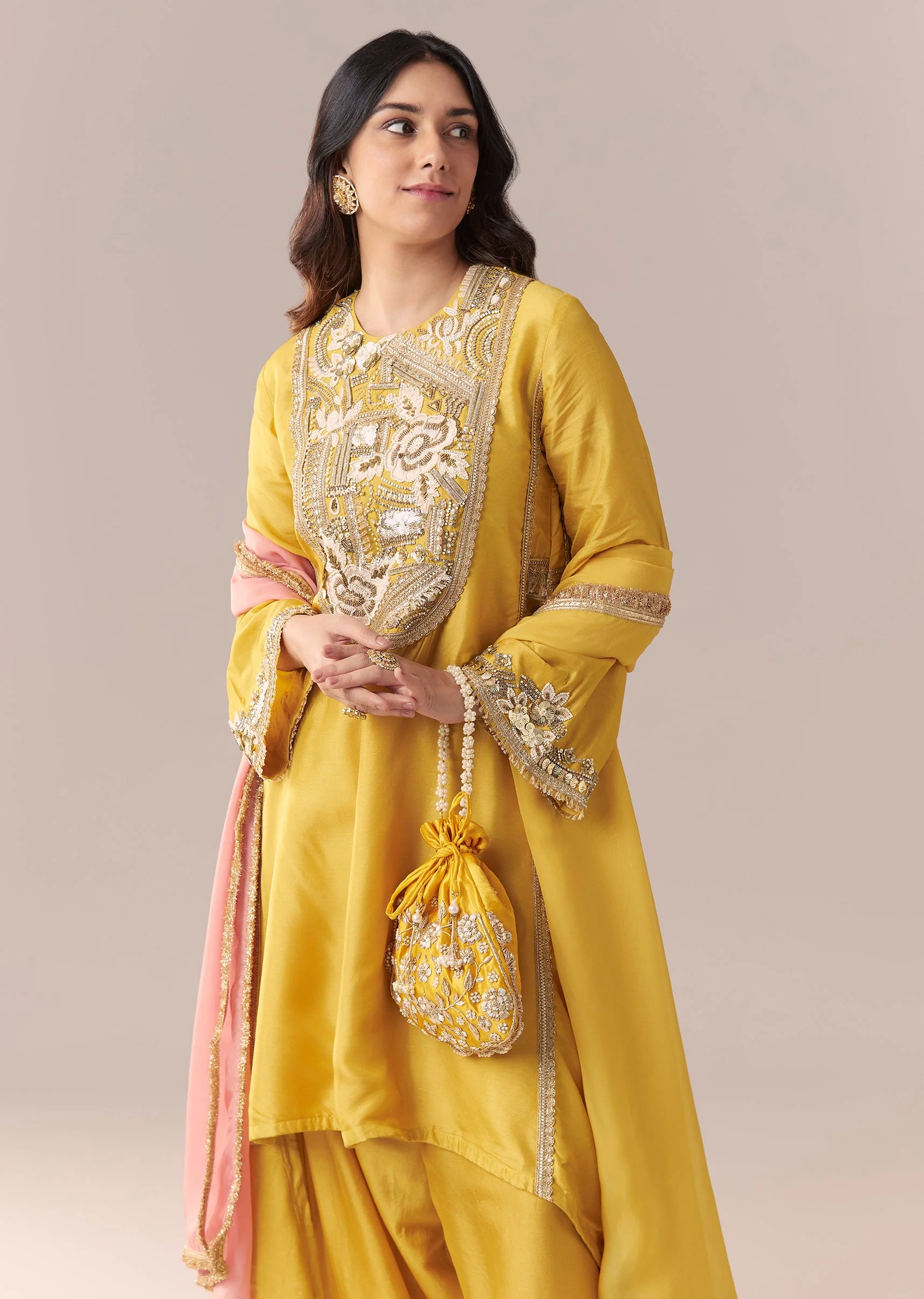 Yellow Ombre Dupatta Kurta Set With Pant - Image 4