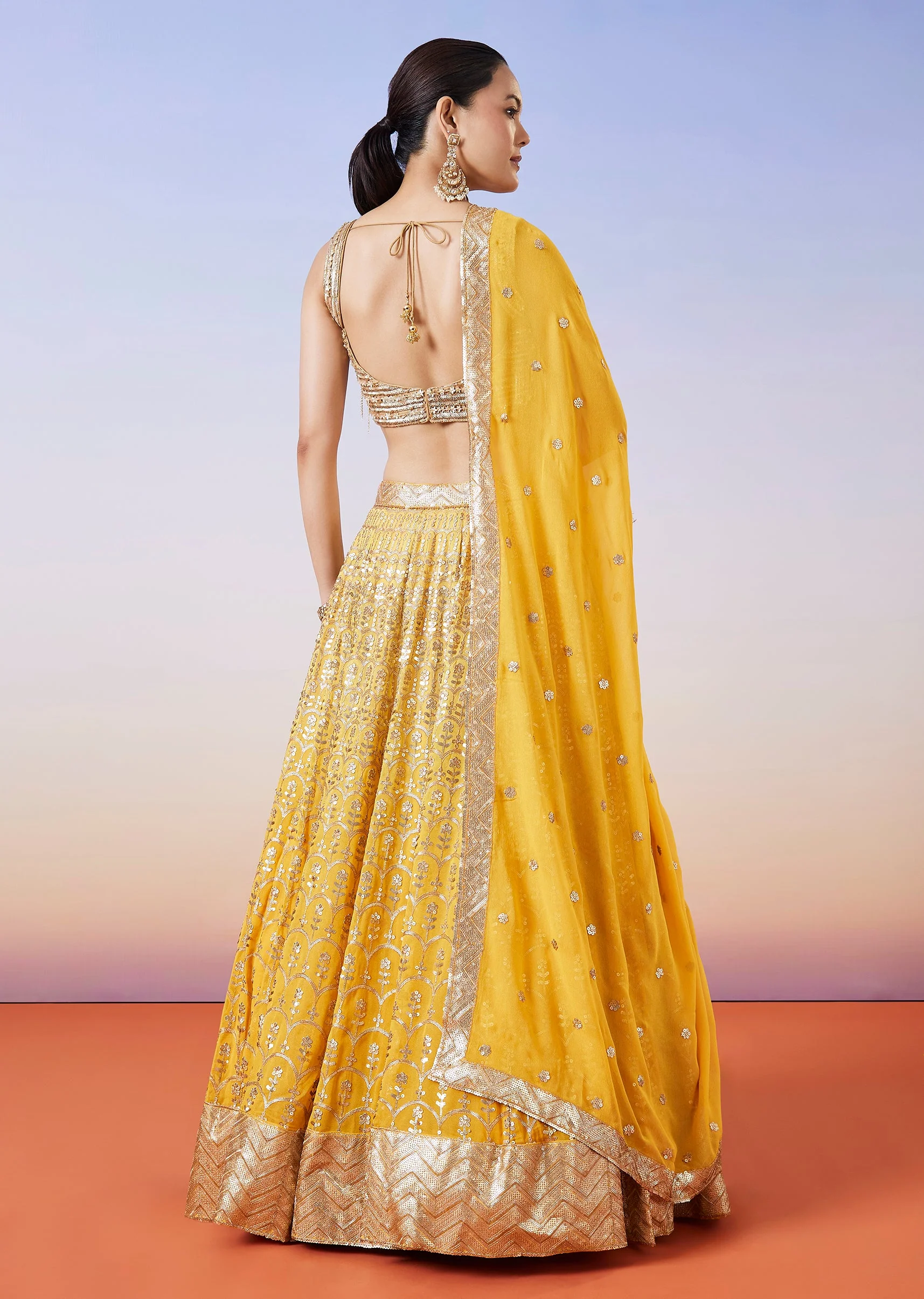 Yellow Ombre Embroidered Lehenga With Dupatta - Image 2