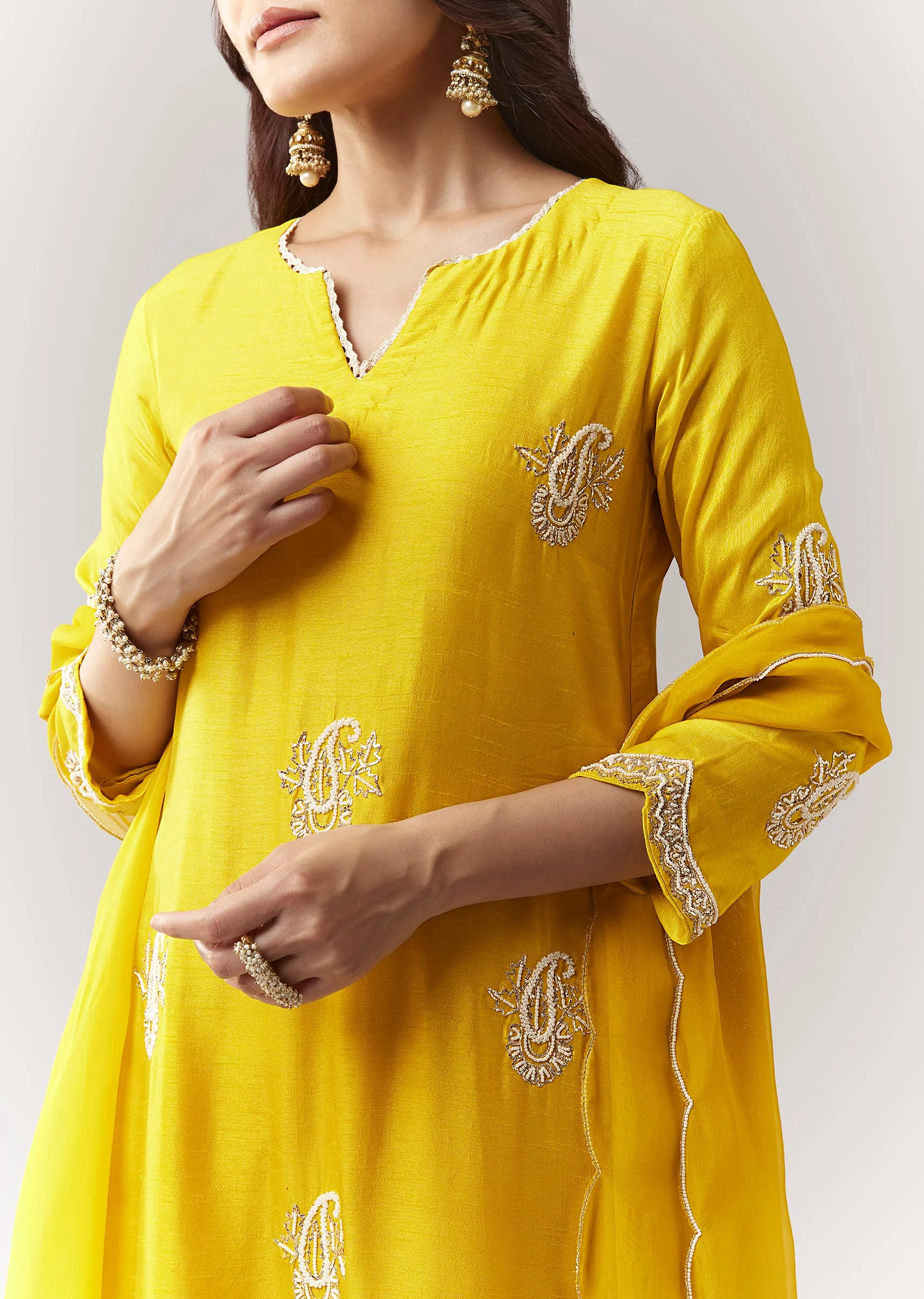 Yellow Ombre Moti Gotta Anarkali Palazzo Set With Dupatta - Image 2