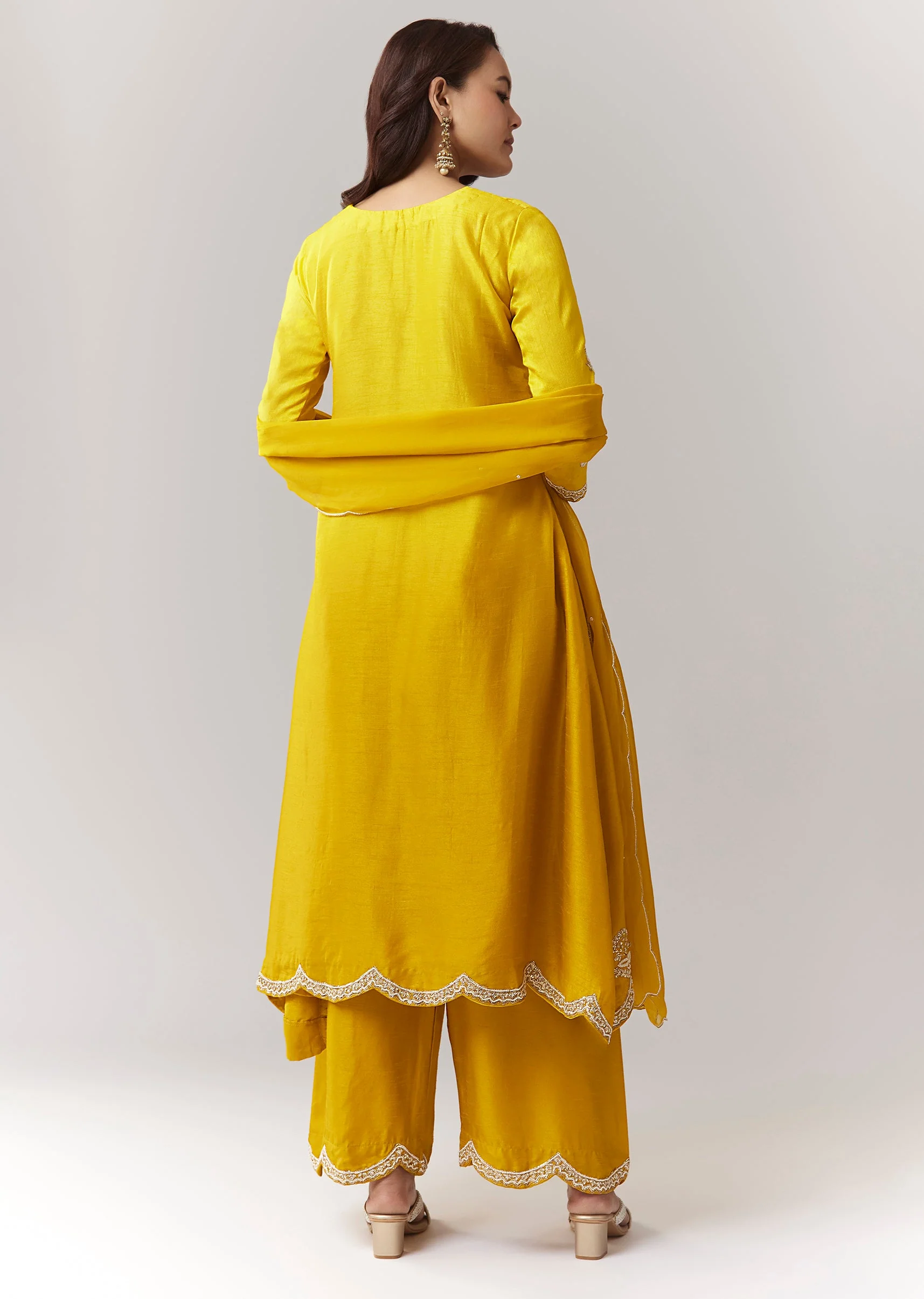 Yellow Ombre Moti Gotta Anarkali Palazzo Set With Dupatta - Image 5
