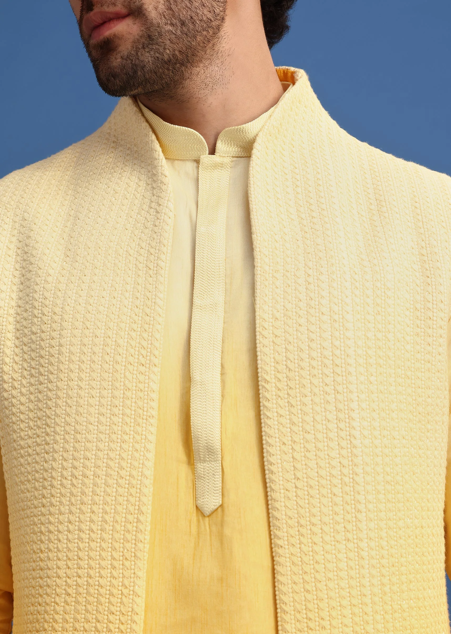 Yellow Ombre Silk Kurta Jacket Set With Zardozi Work - Image 2