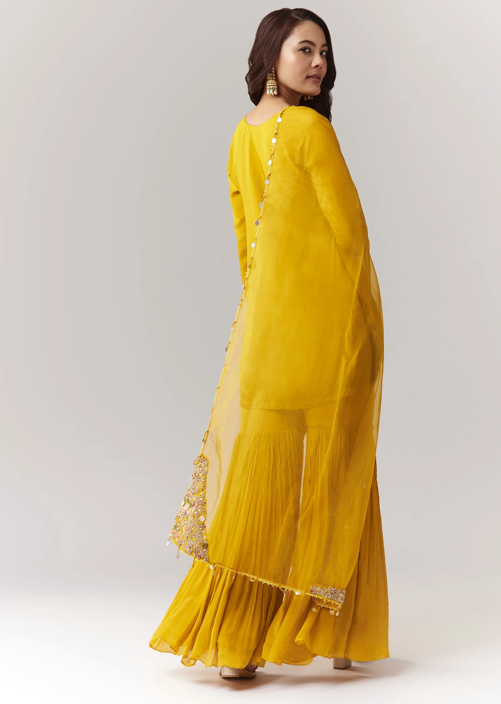 Yellow Pakistani Style Sharara Set With Dupatta - Image 5