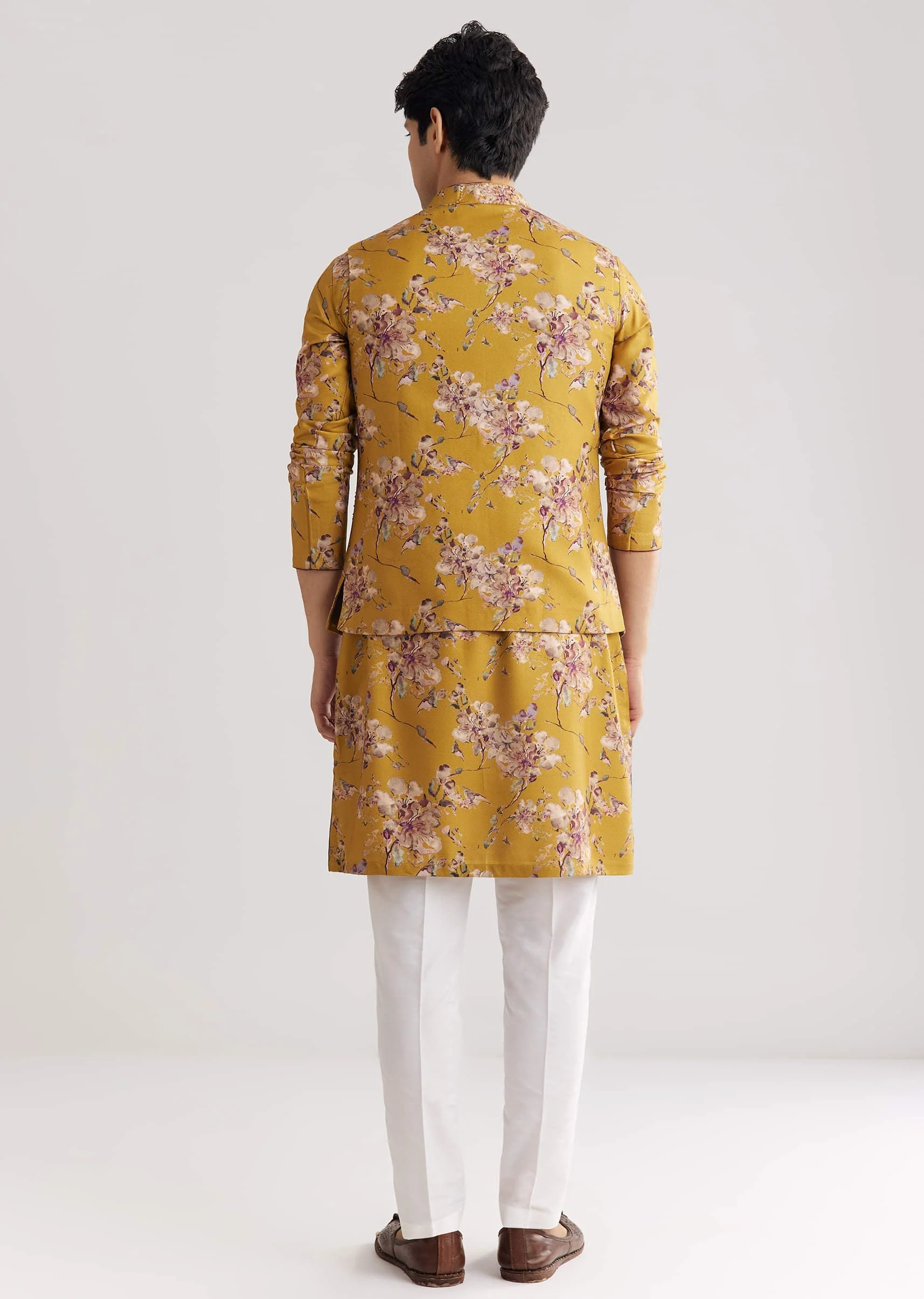 Yellow Pashmina Jacket Kurta Set With Stone Work - Image 5