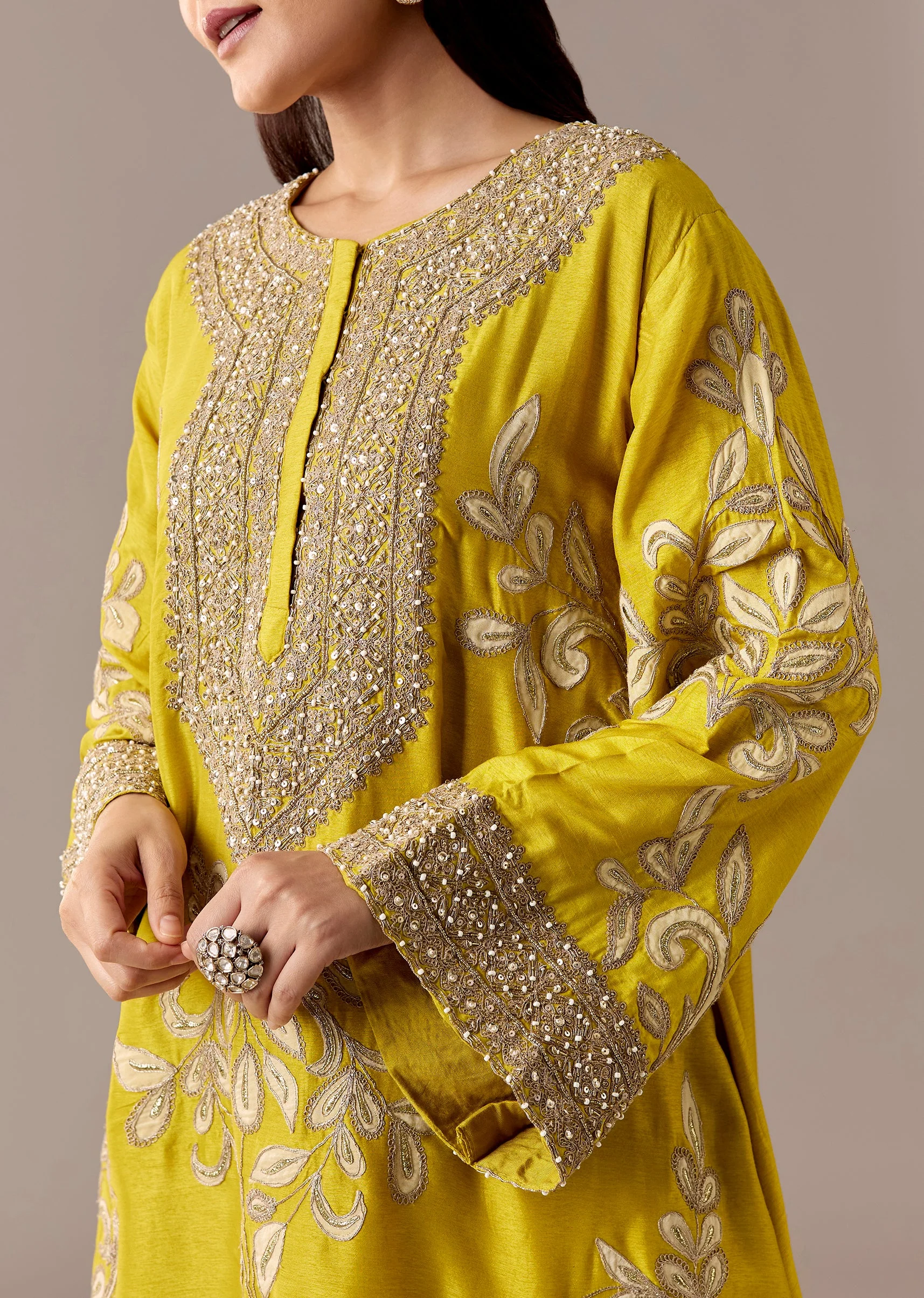 Yellow Patchwork Dhoti Suit Set - Image 2