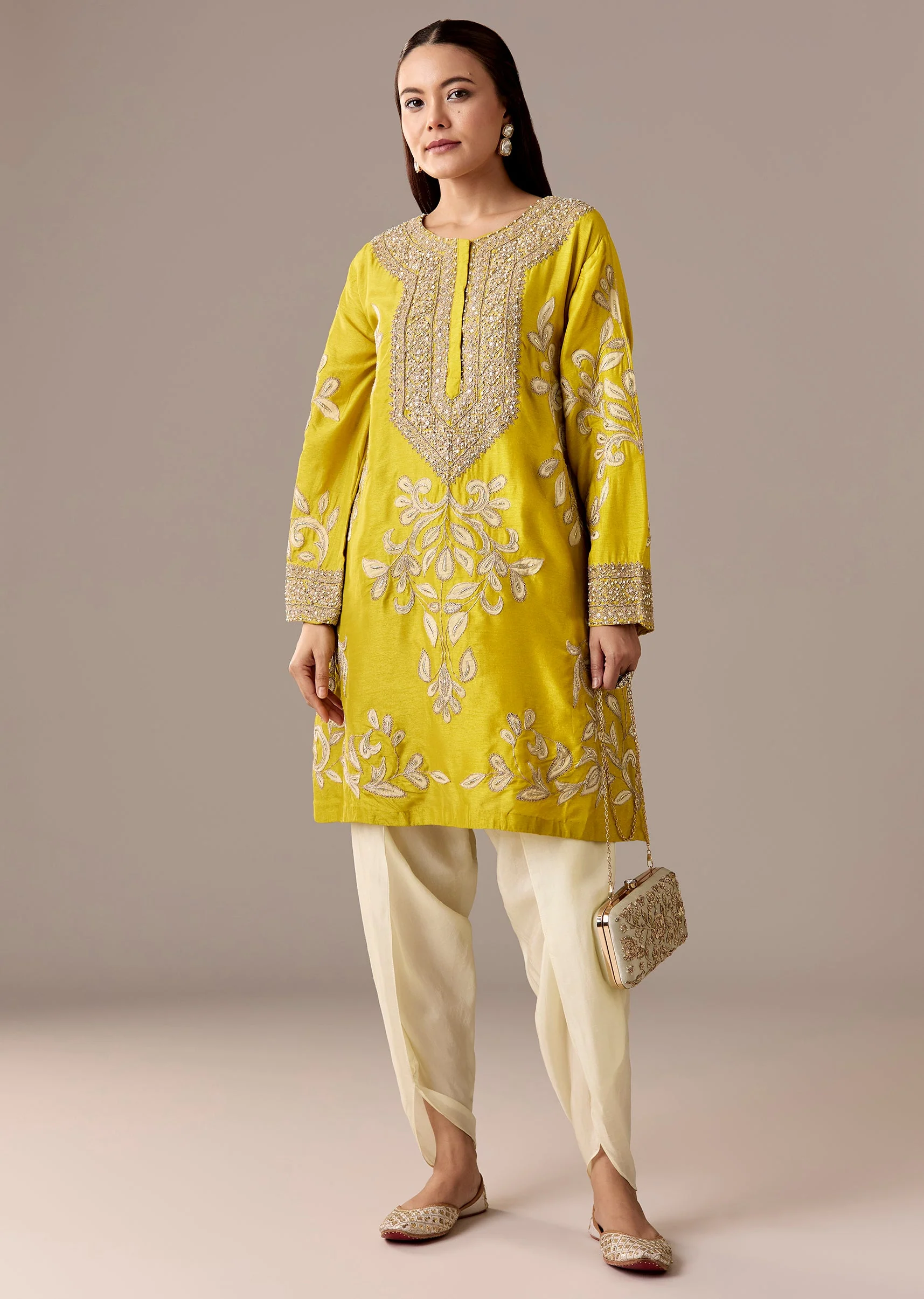 Yellow Patchwork Dhoti Suit Set - Image 3