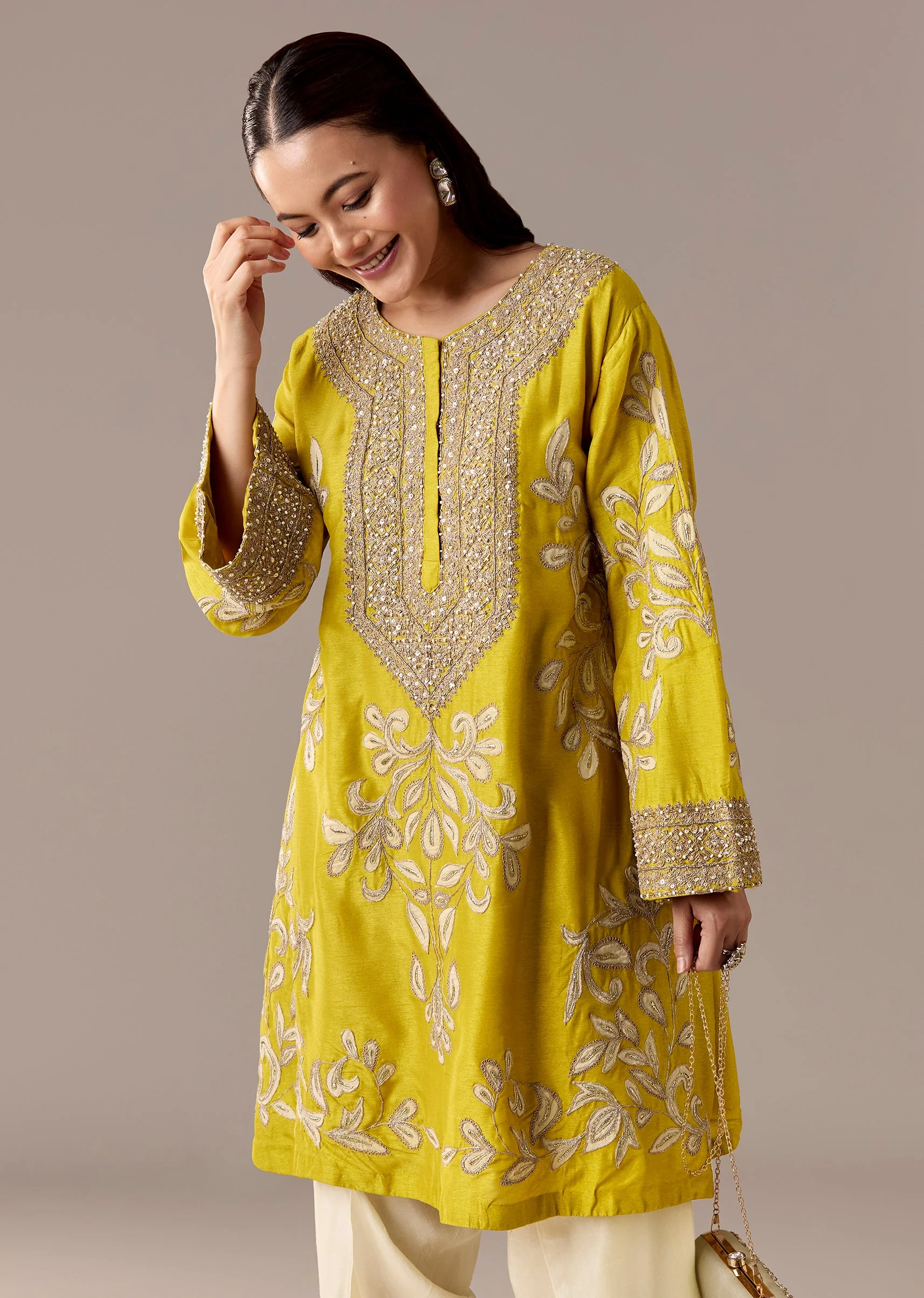 Yellow Patchwork Dhoti Suit Set - Image 4