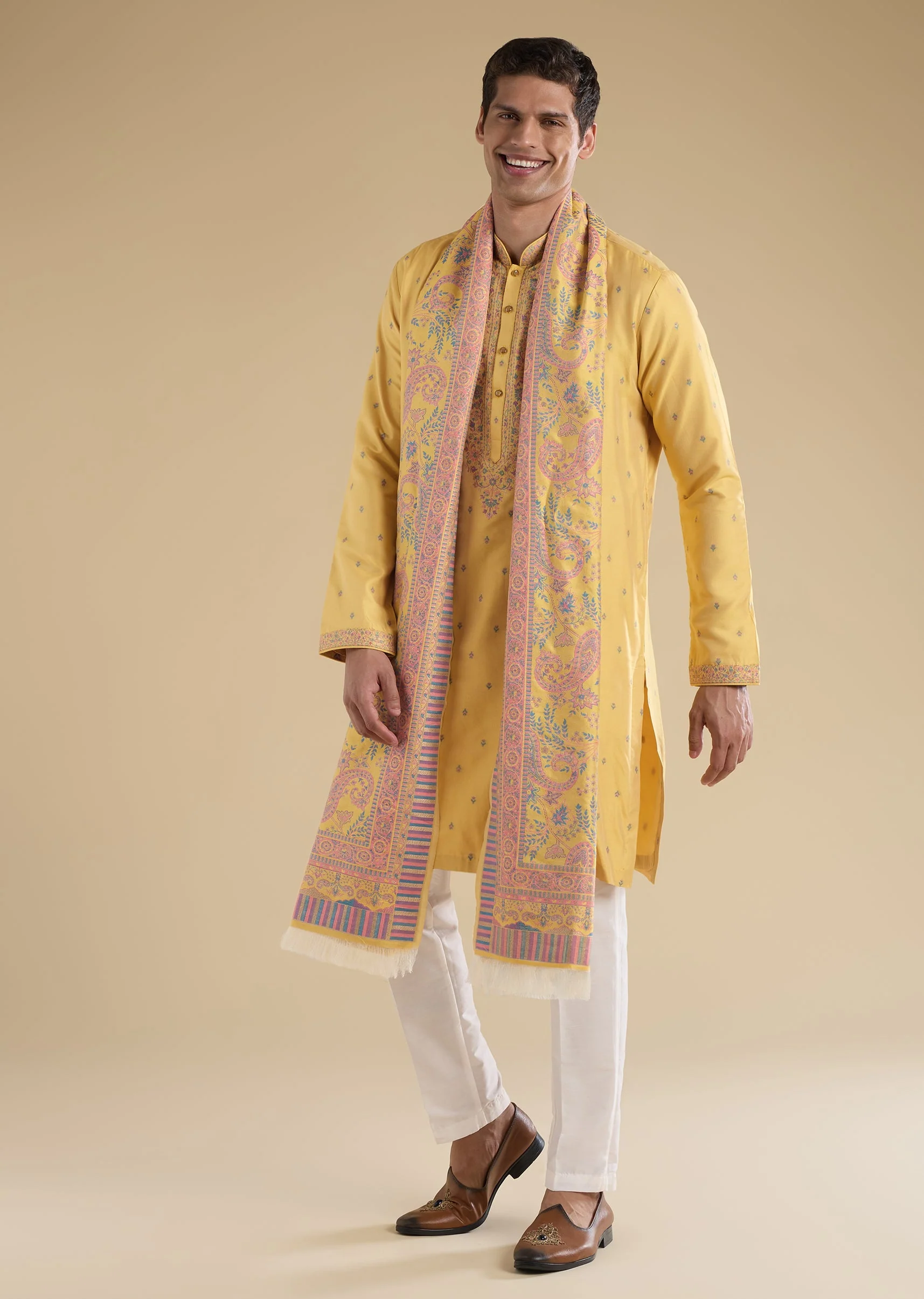 Yellow Printed Kurta Set With Dupatta