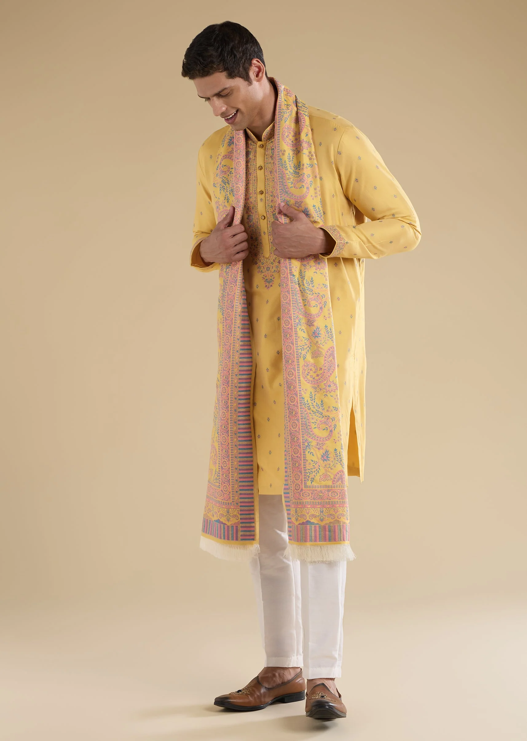 Yellow Printed Kurta Set With Dupatta - Image 3