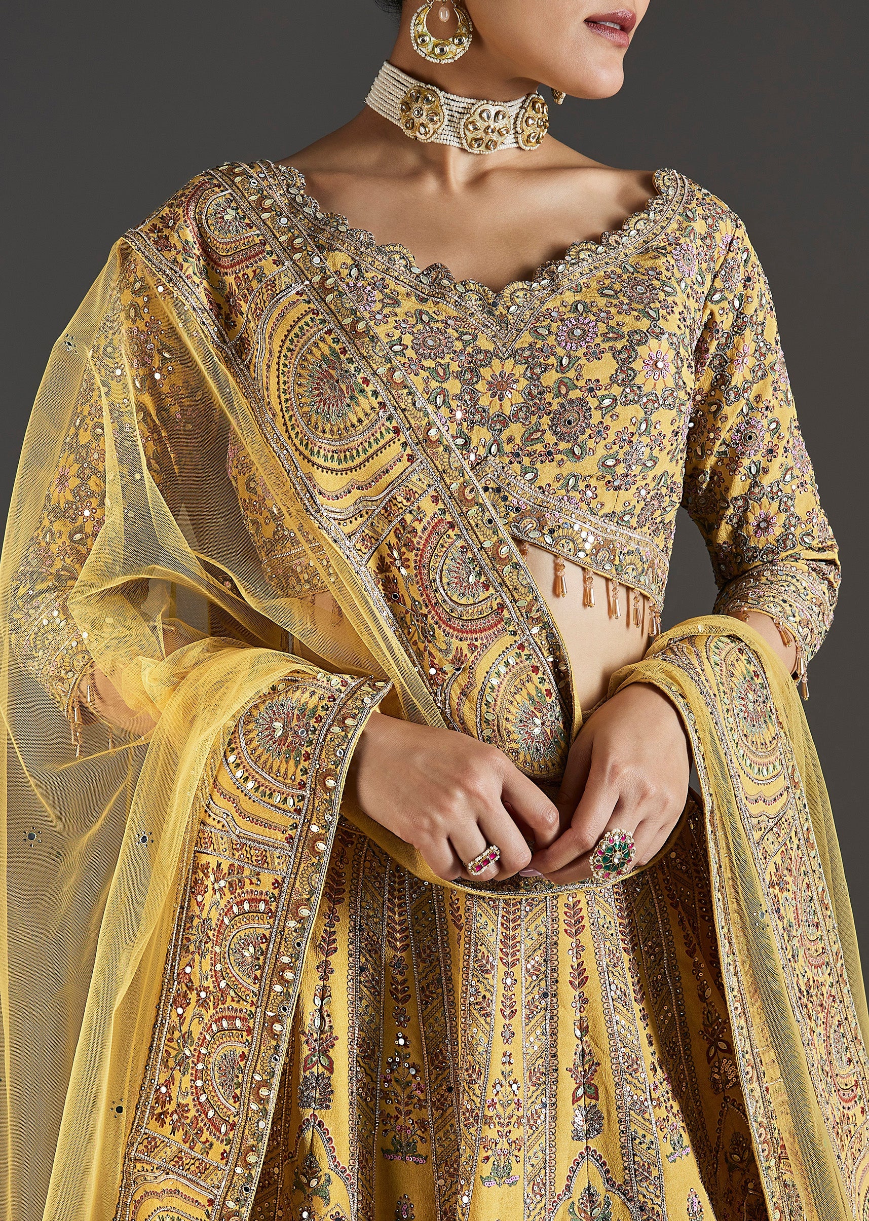 Yellow Printed Lehenga With Sequins Glow - Image 3
