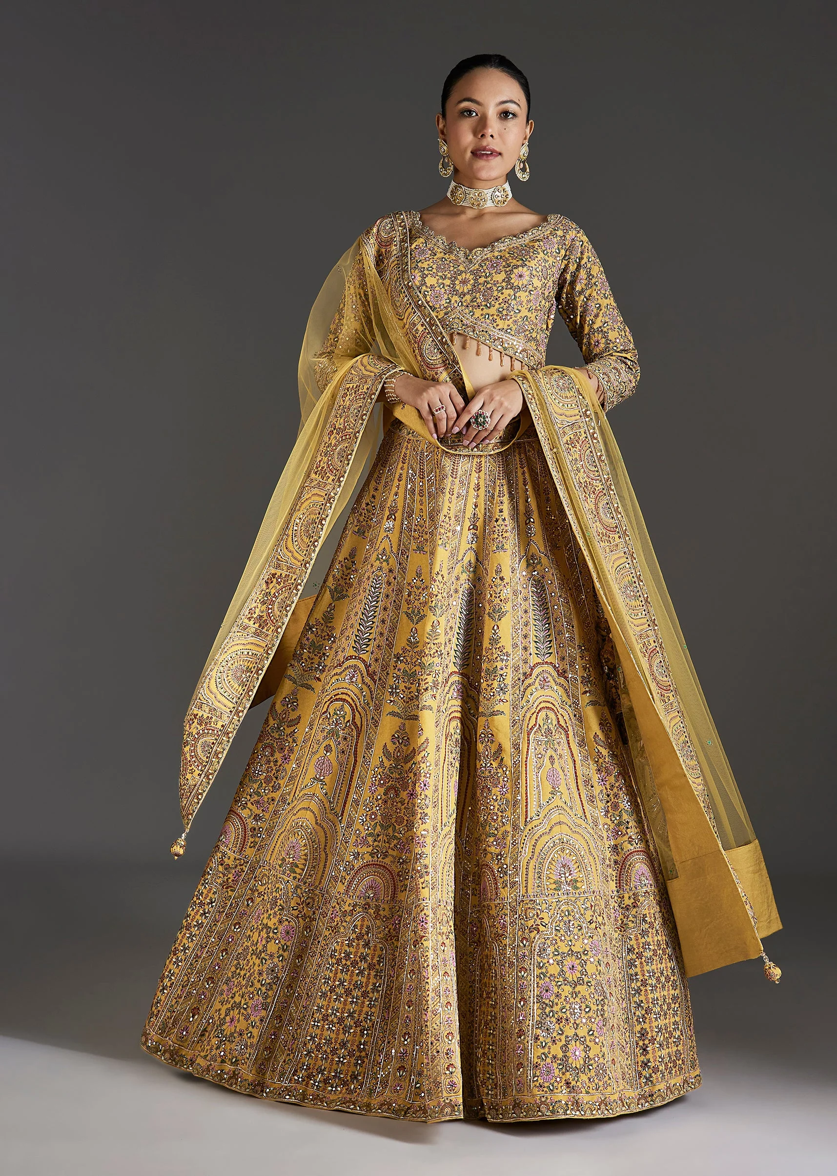 Yellow Printed Lehenga With Sequins Glow - Image 4