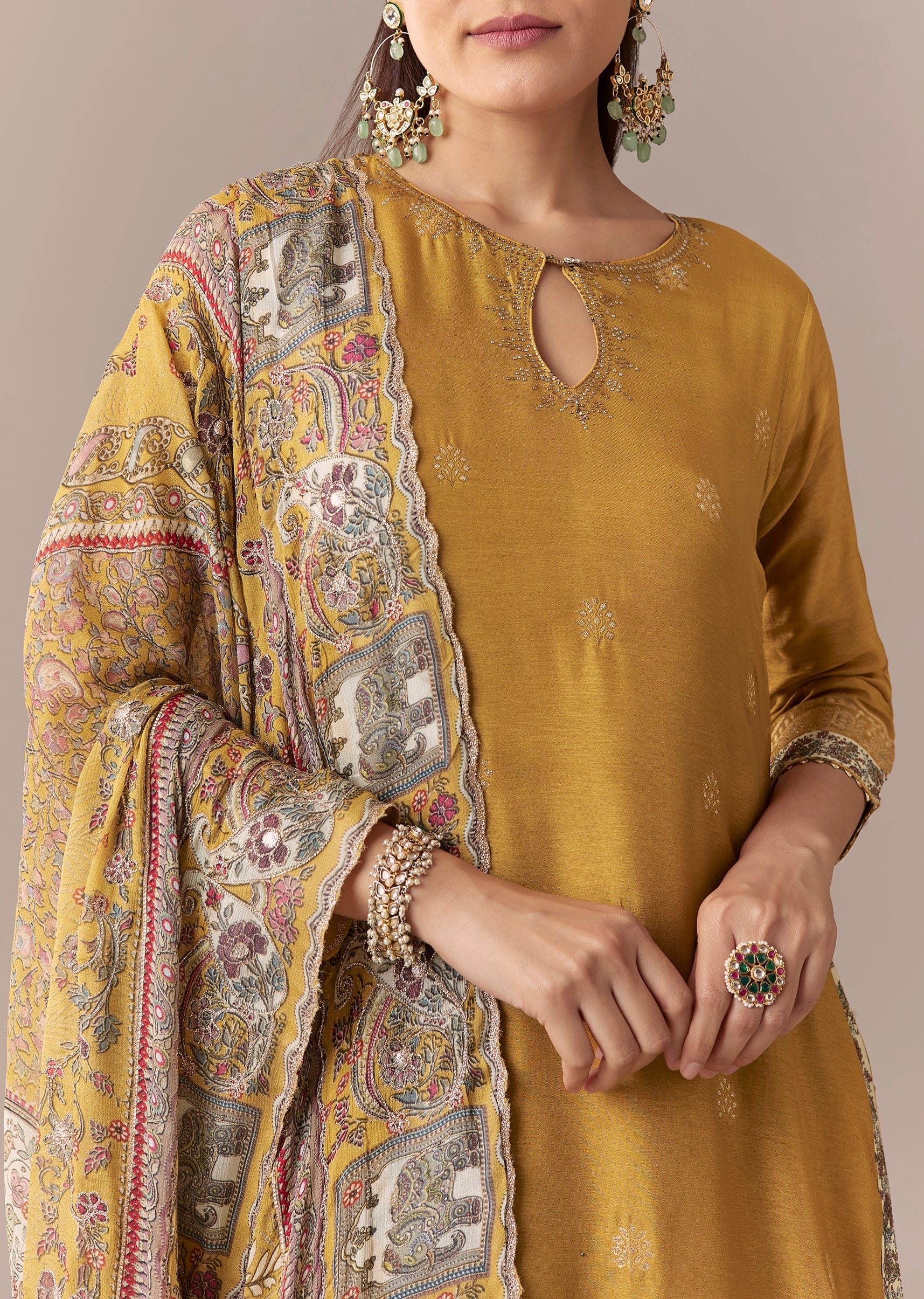 Yellow Printed Sharara Suit Set With Dupatta - Image 2
