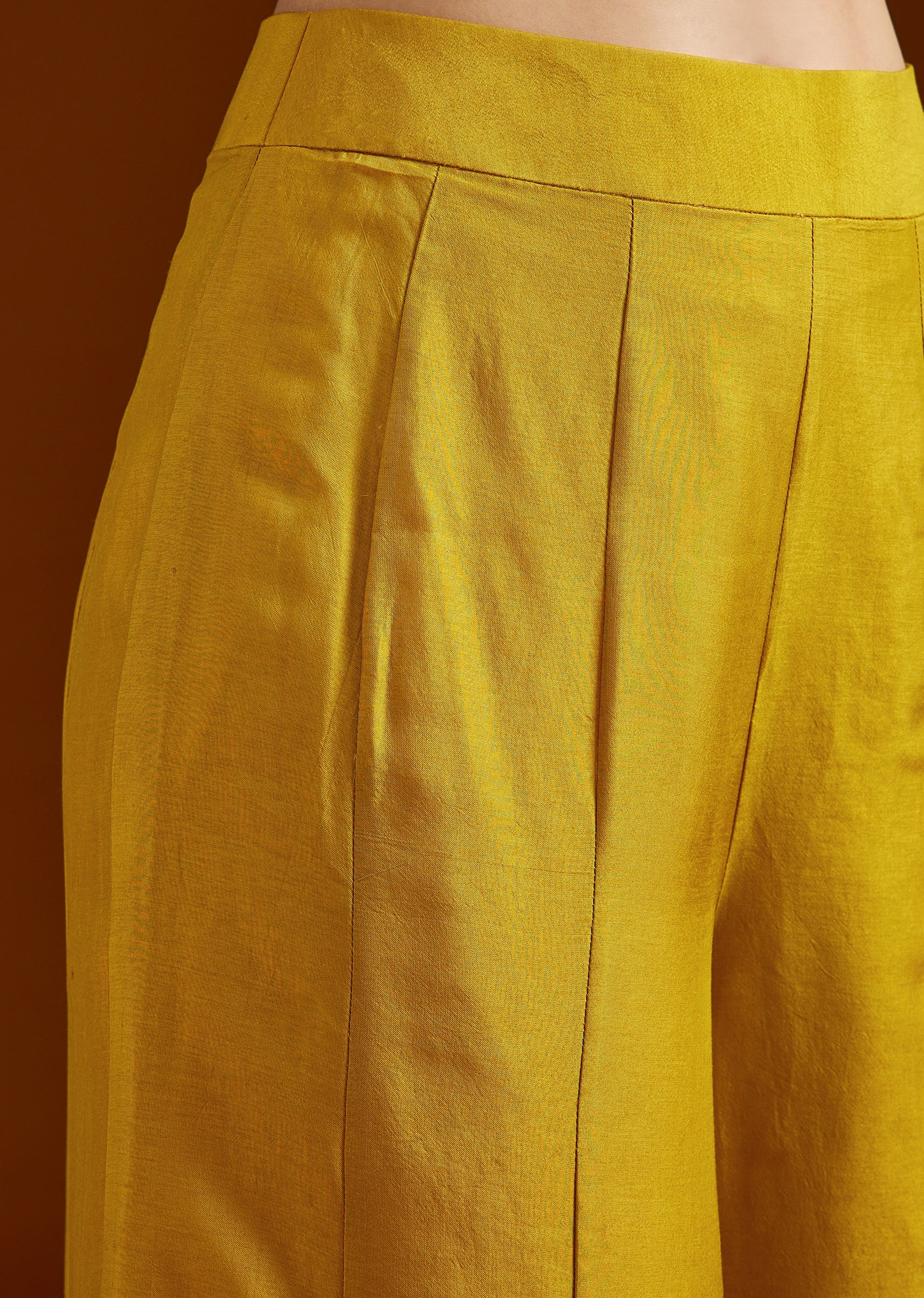 Yellow Printed Silk Blend Peplum Palazzo Set - Image 6