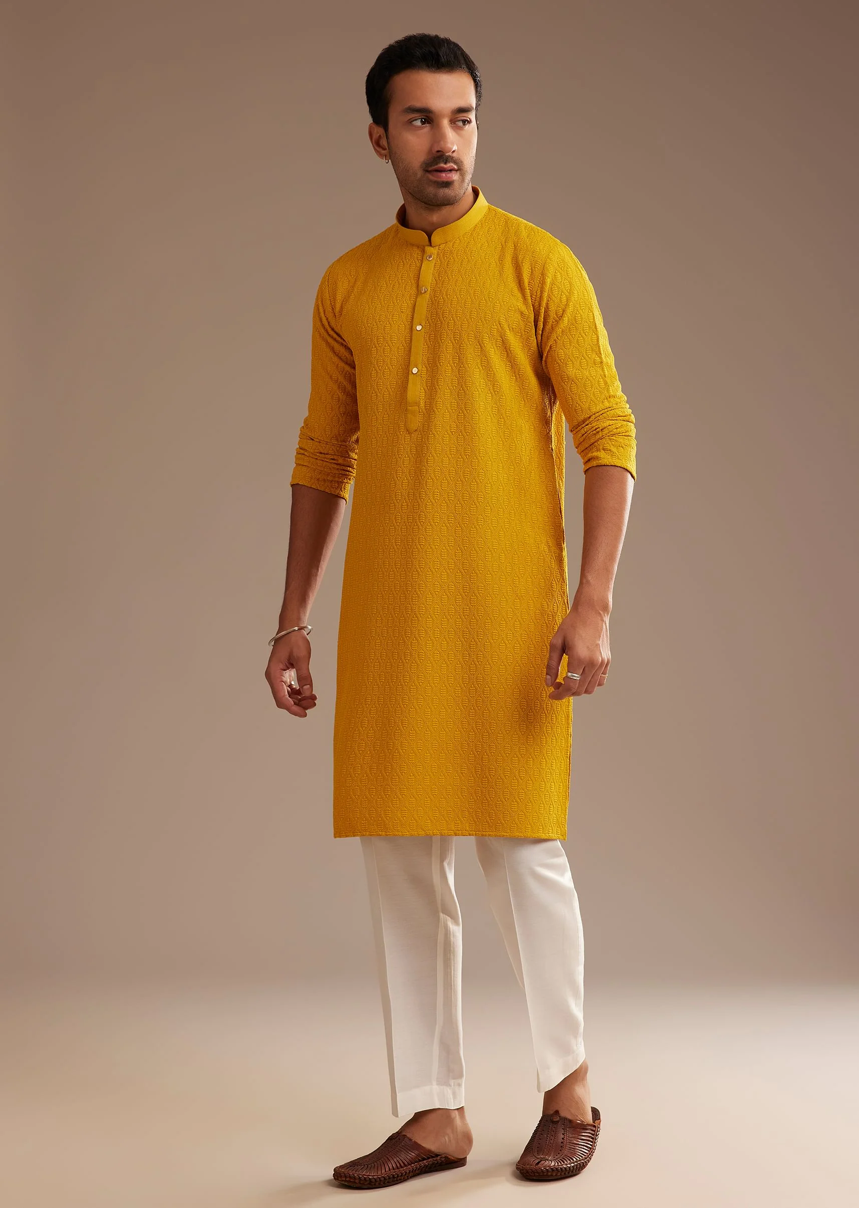 Yellow Rayon Embroidered Kurta Set - Image 3