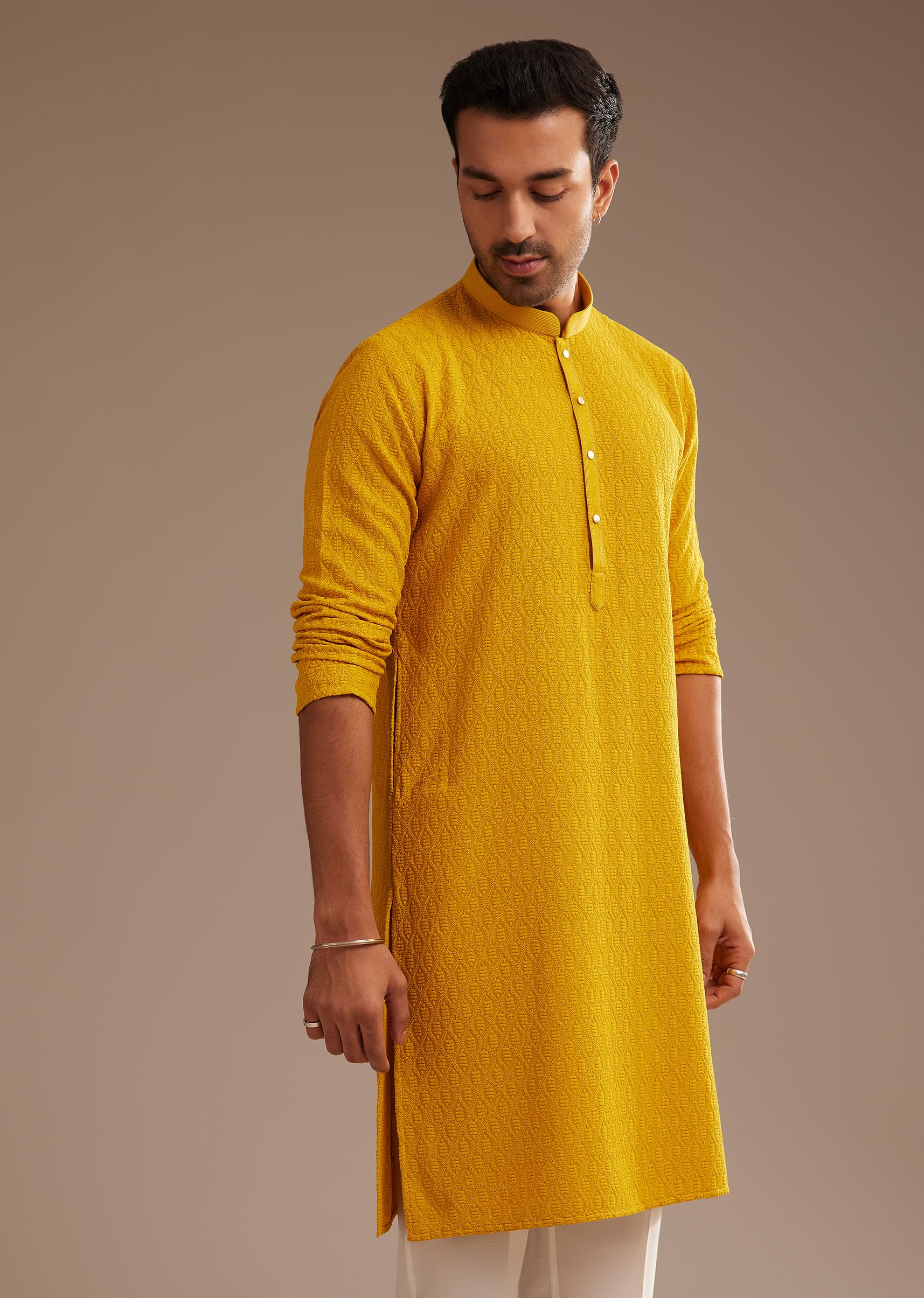 Yellow Rayon Embroidered Kurta Set - Image 4