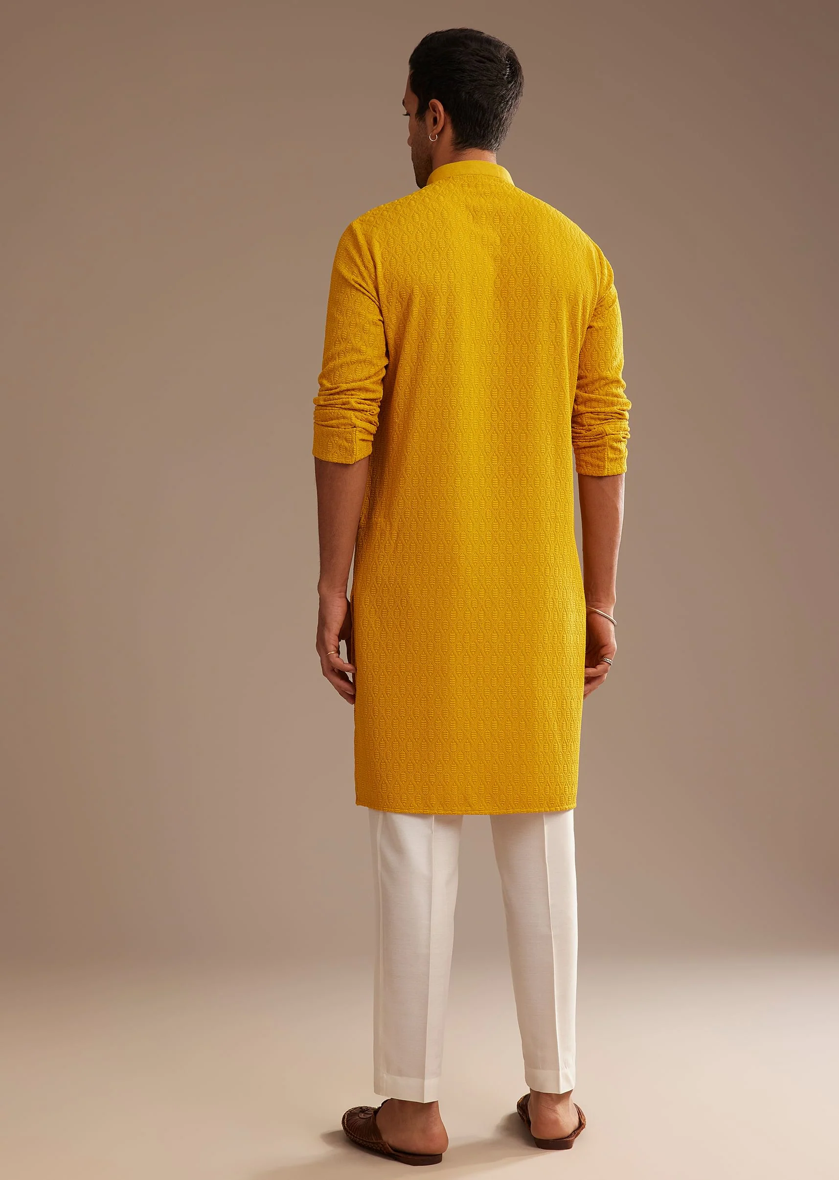 Yellow Rayon Embroidered Kurta Set - Image 5