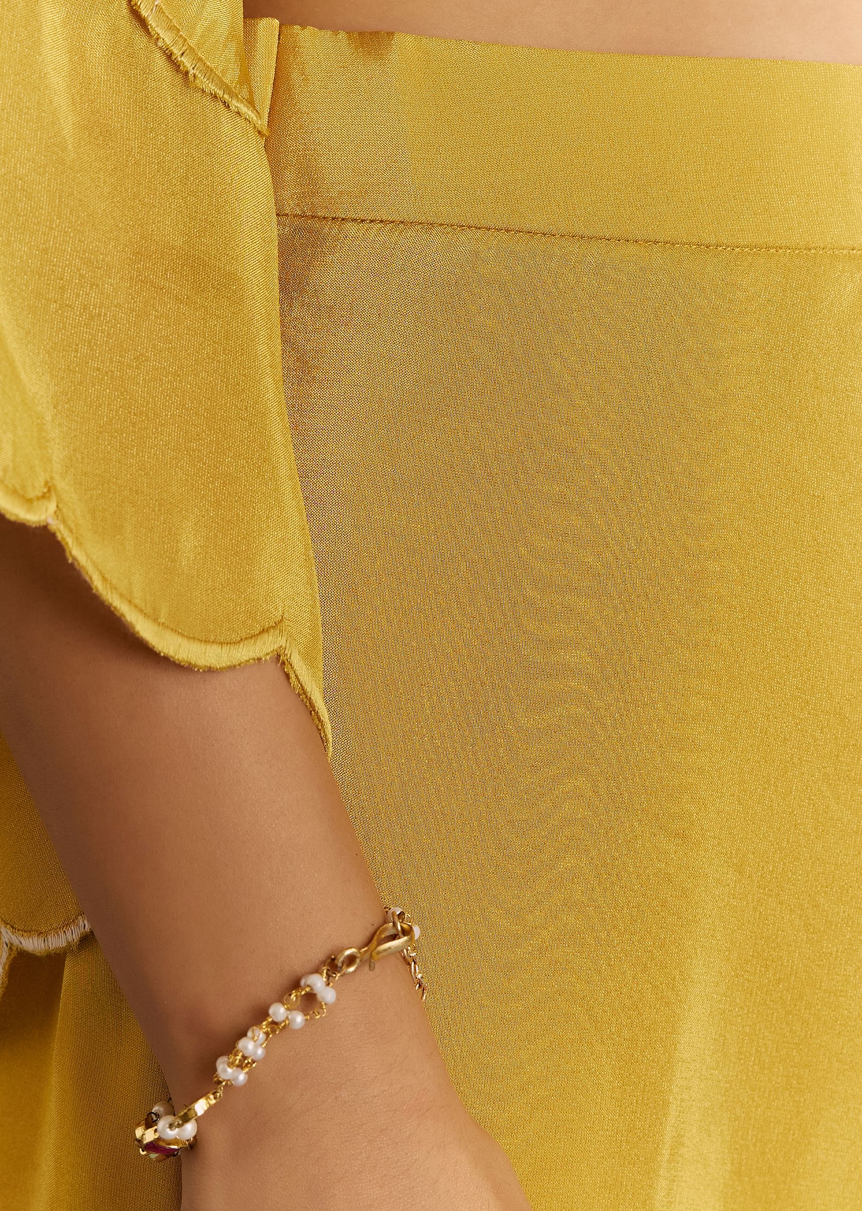 Yellow Resham Embroidered Kurta Dhoti Set With Draped Dupatta And Belt - Image 6