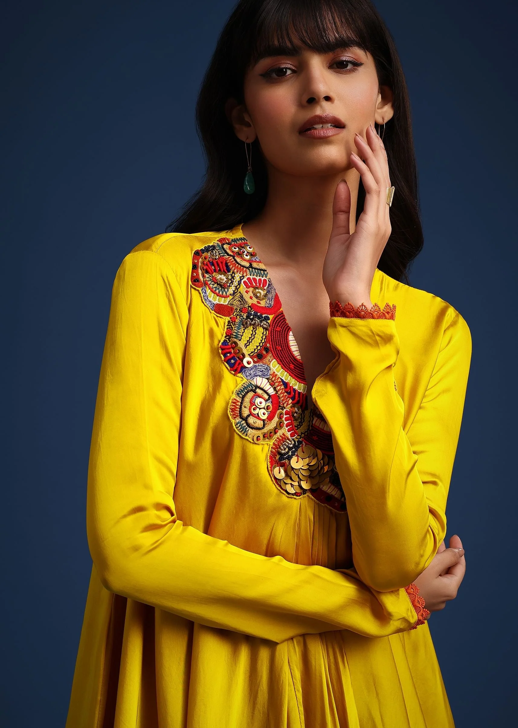Yellow Satin Kurta And Dhoti Set - Image 2