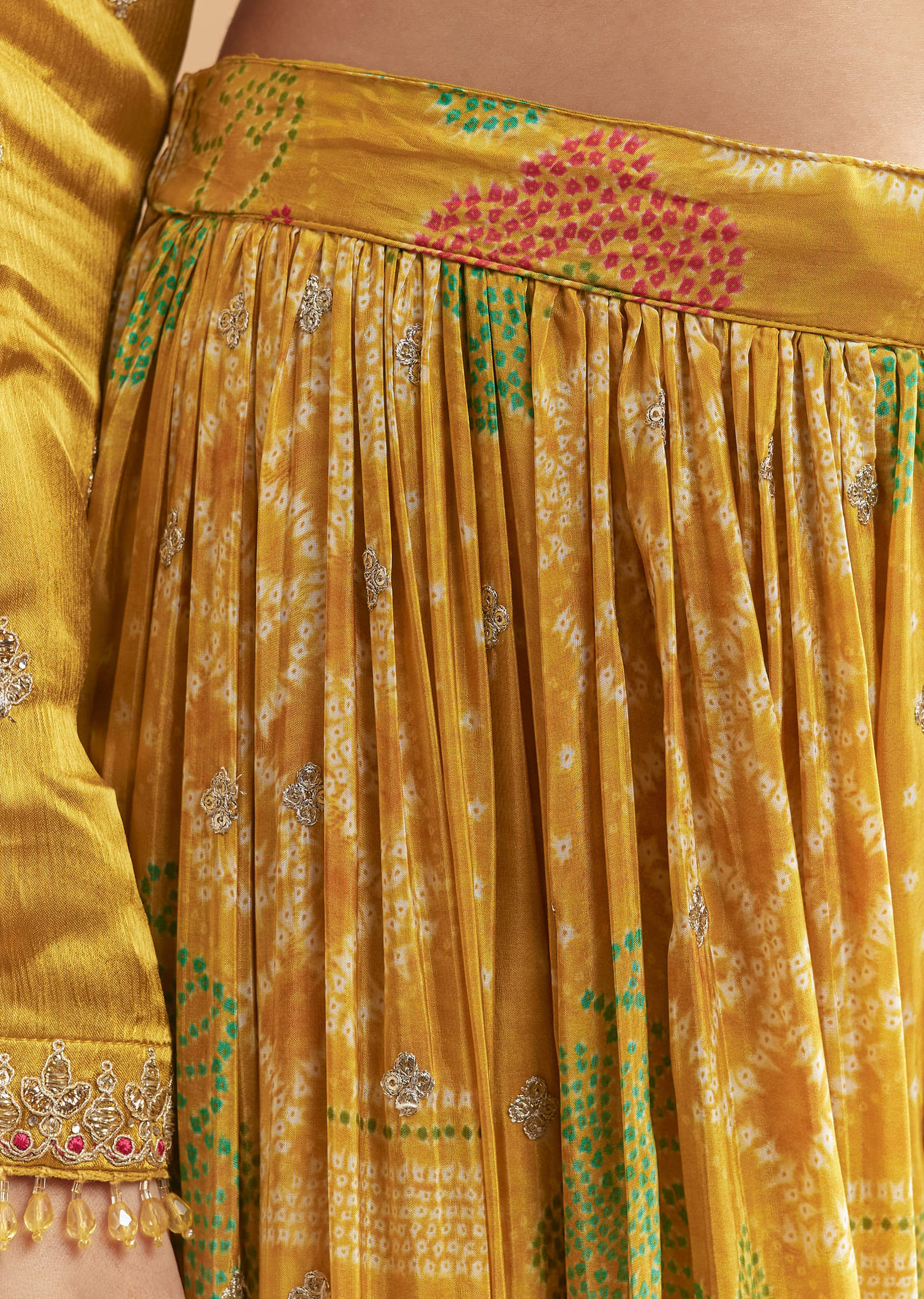 Yellow Satin Palazzo Suit With Gota And Cutdana Work - Image 6