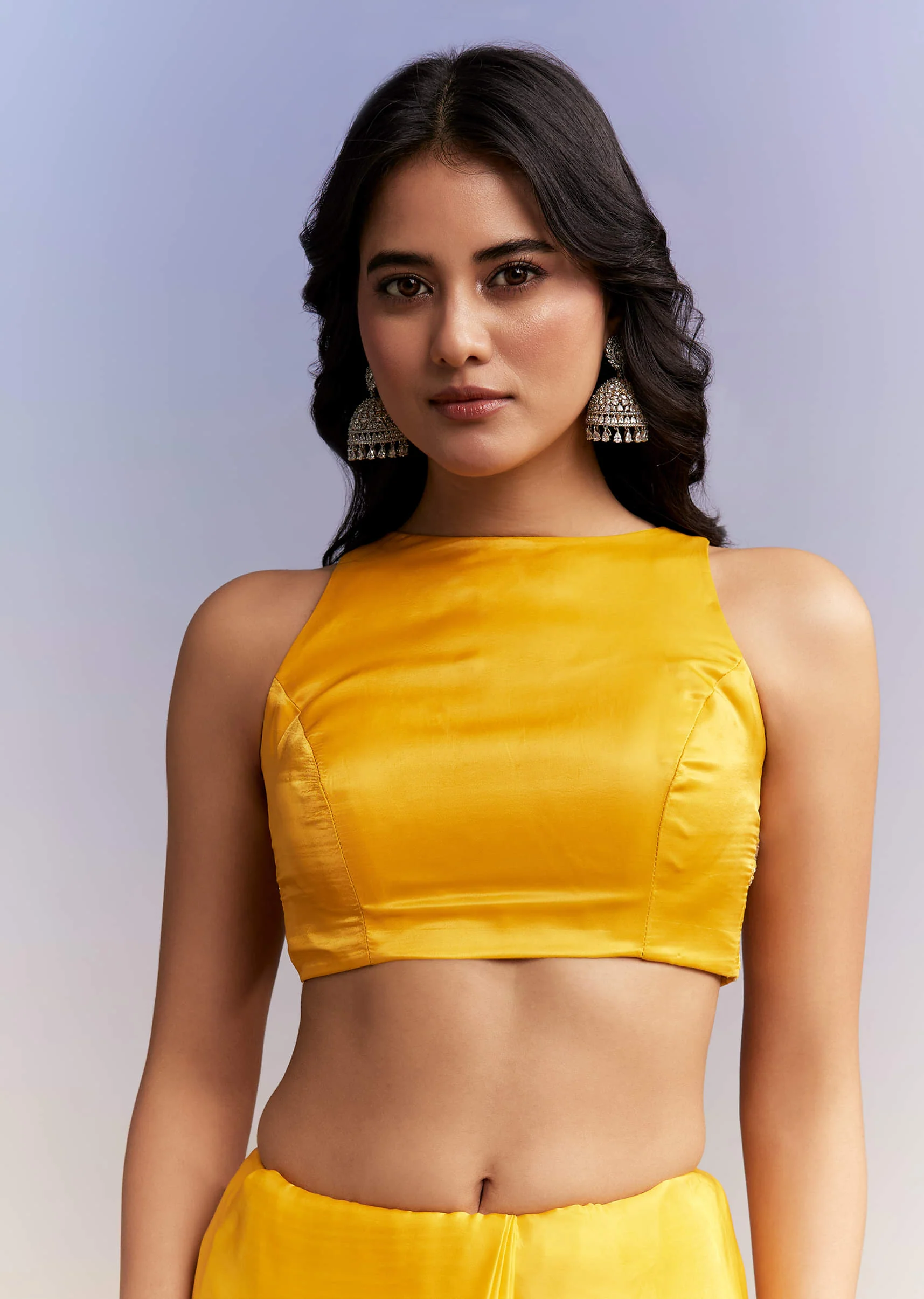 Yellow Satin Saree With Heavy Embroidered Details - Image 7