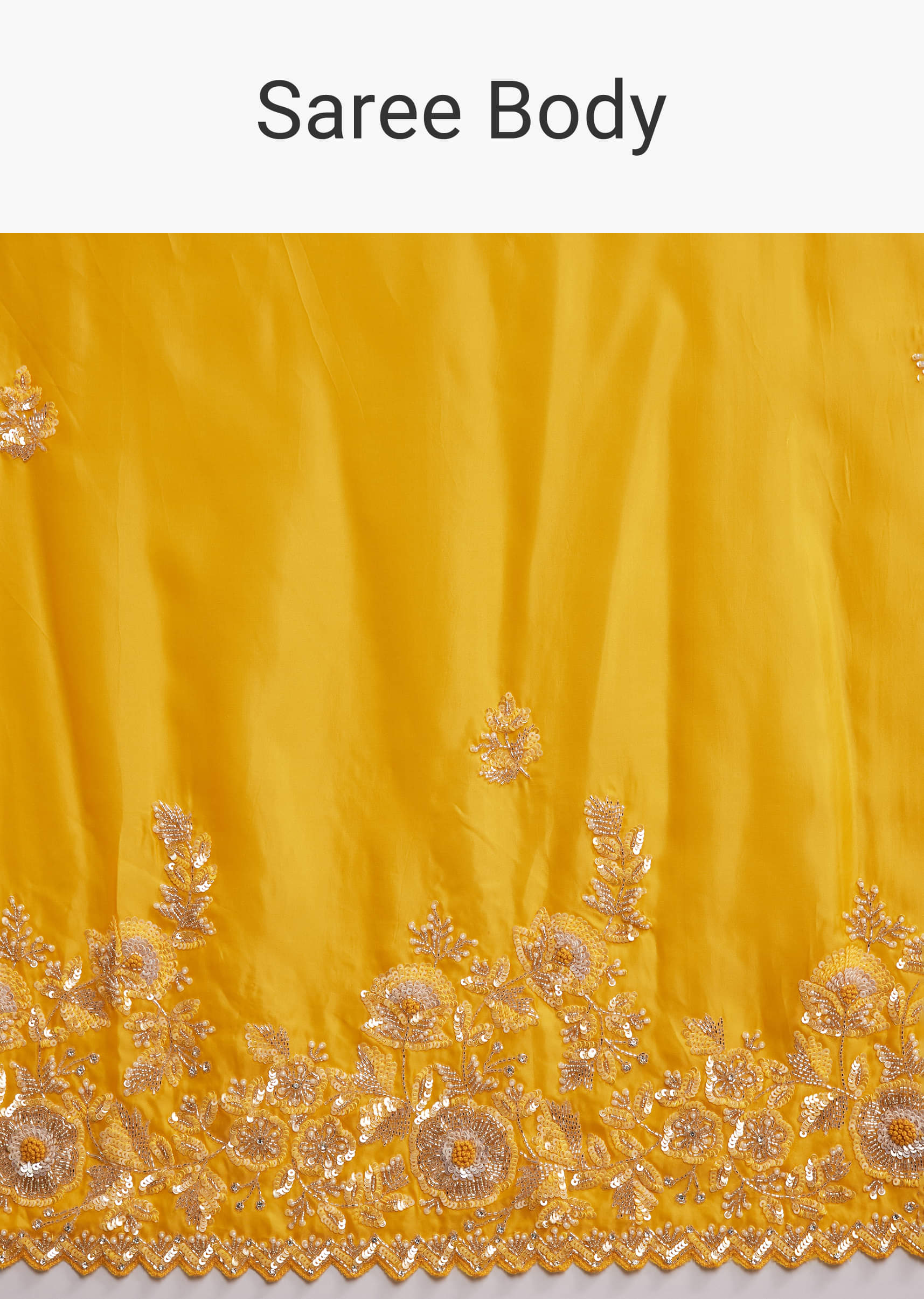Yellow Satin Saree With Heavy Embroidered Details - Image 9