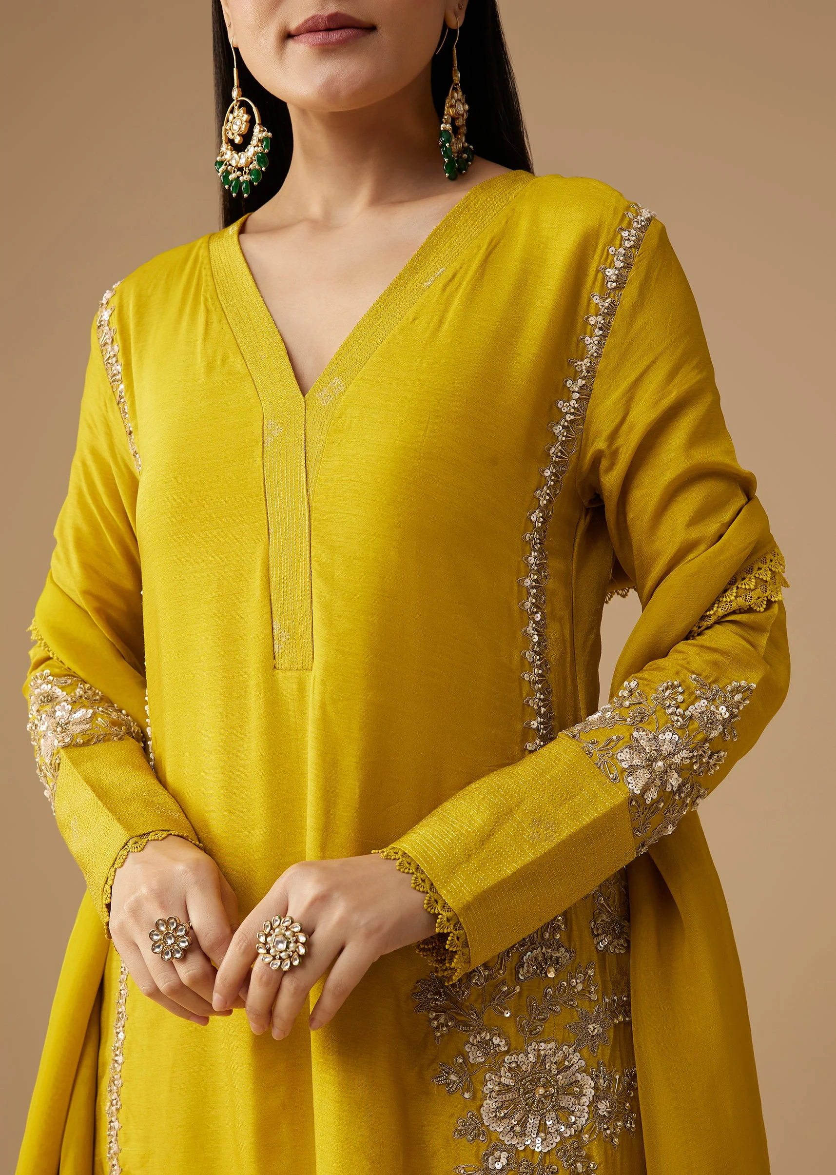 Yellow Sequin Embellished A-Line Anarkali Set - Image 2