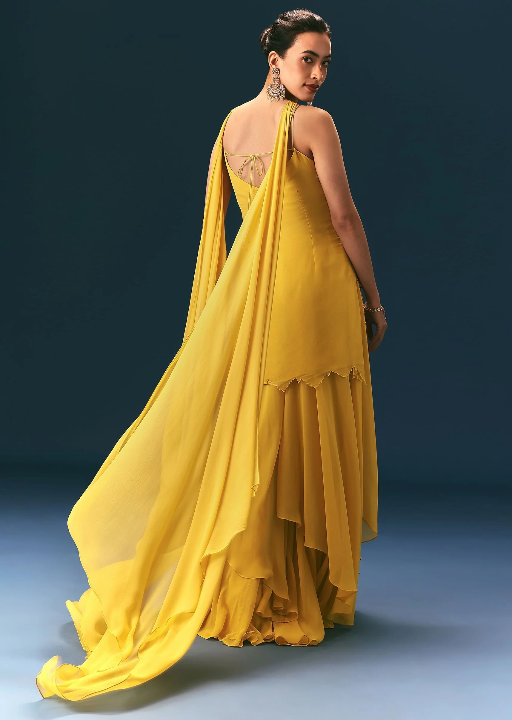 Yellow Sequin Hand Work Sharara Suit With Embroidered Choker Dupatta - Image 5