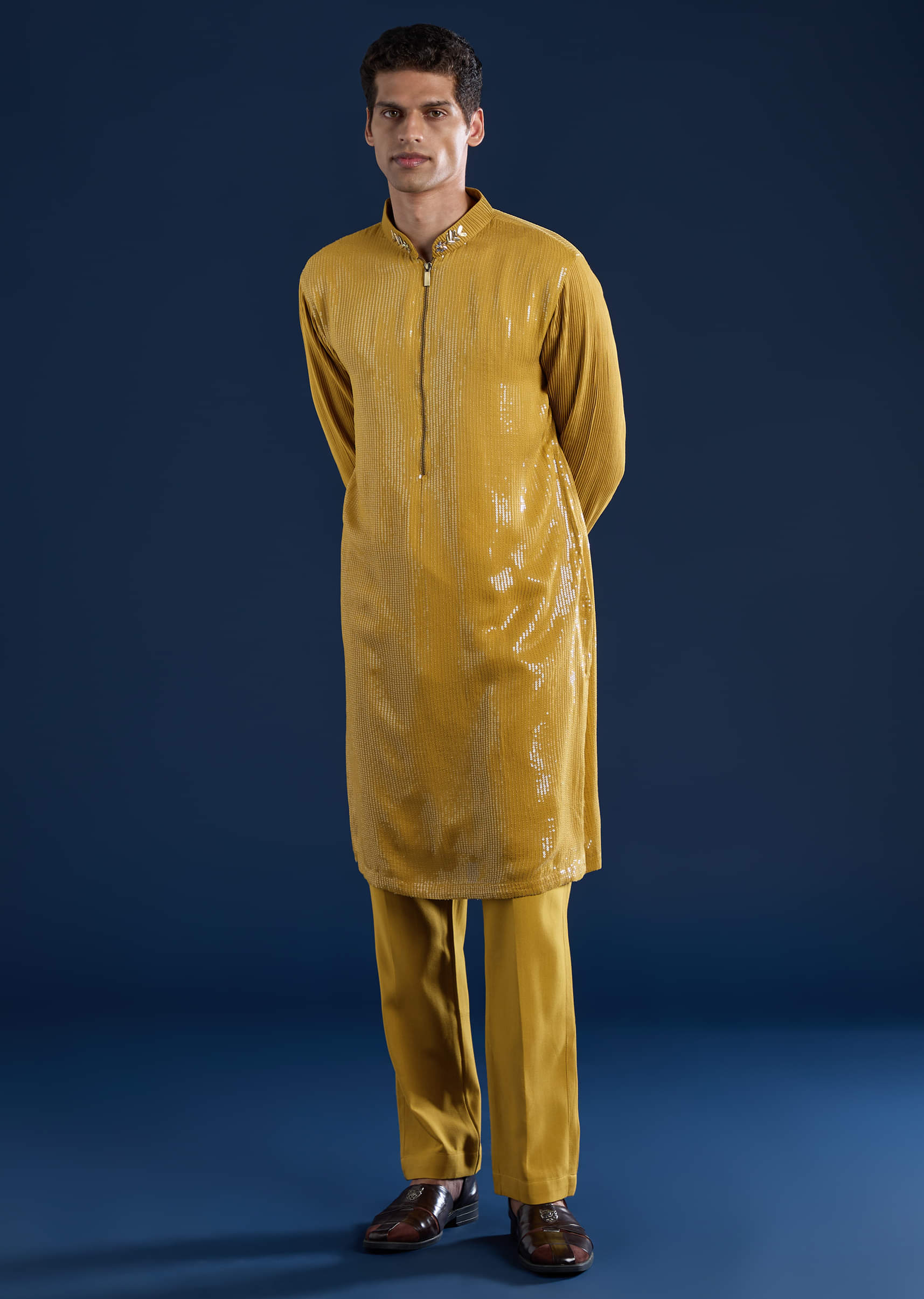 Yellow Sequin Kurta Set - Image 3