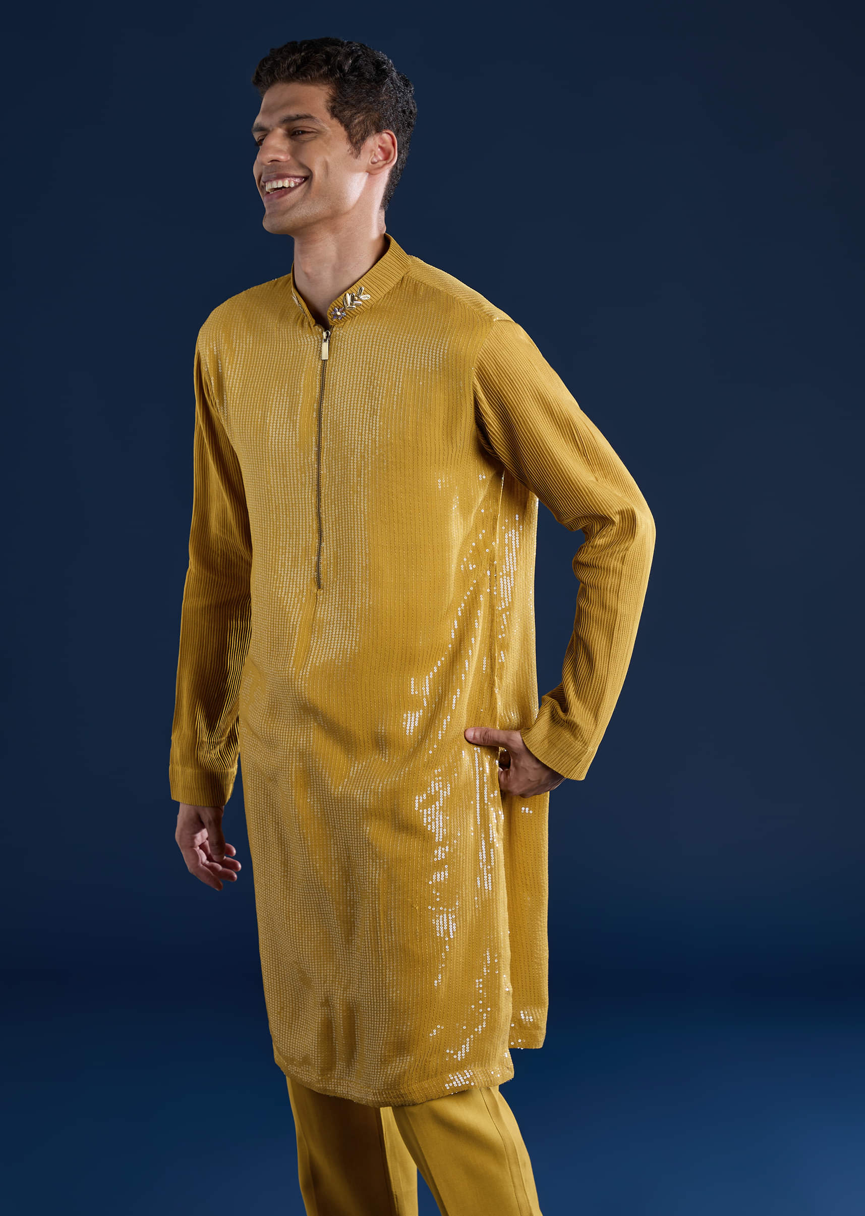 Yellow Sequin Kurta Set - Image 4