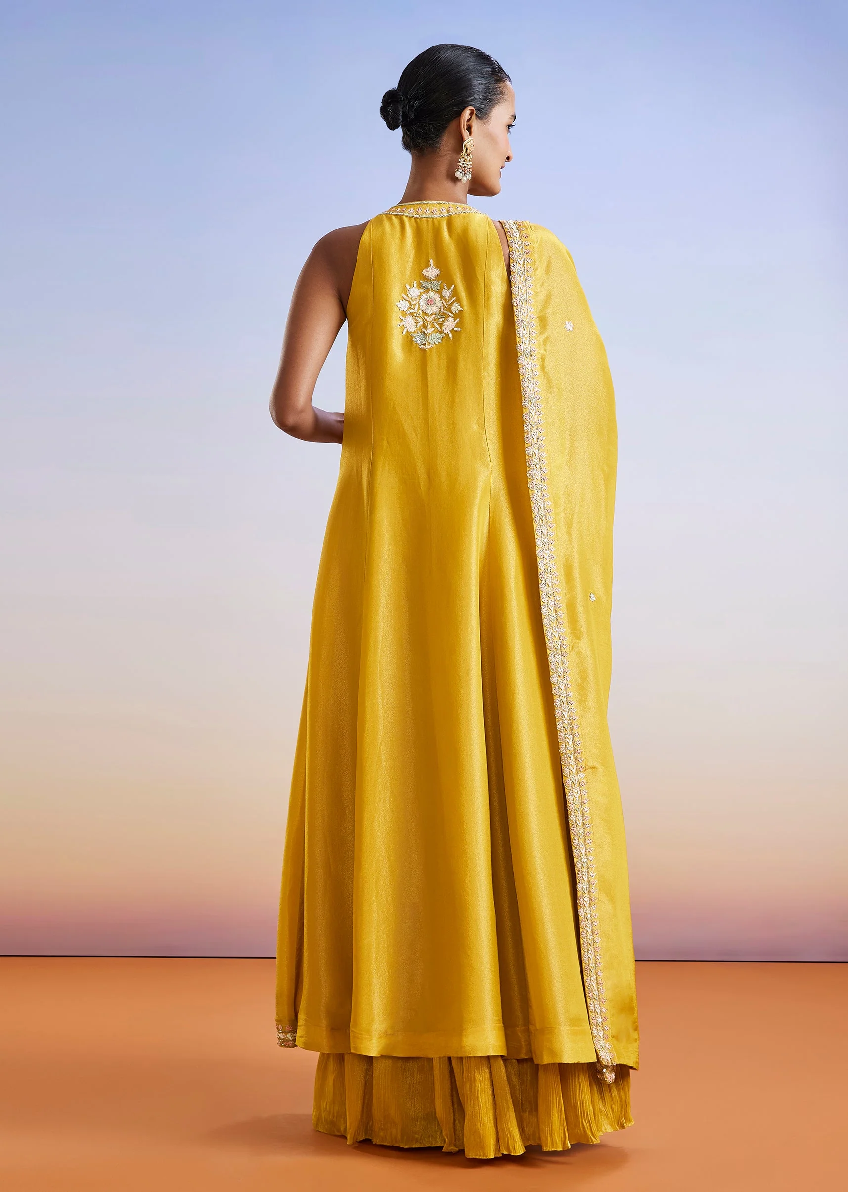 Yellow Sequins Embroidered Front Slit Anarkali Suit With Dupatta - Image 5