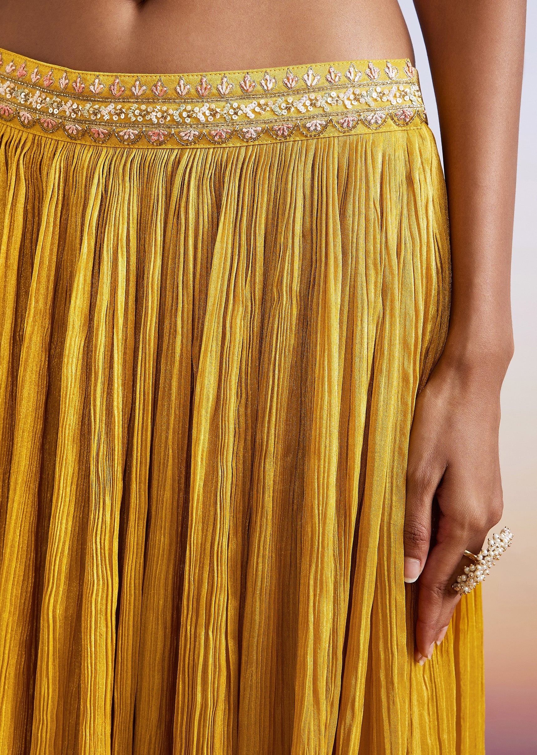 Yellow Sequins Embroidered Front Slit Anarkali Suit With Dupatta - Image 6
