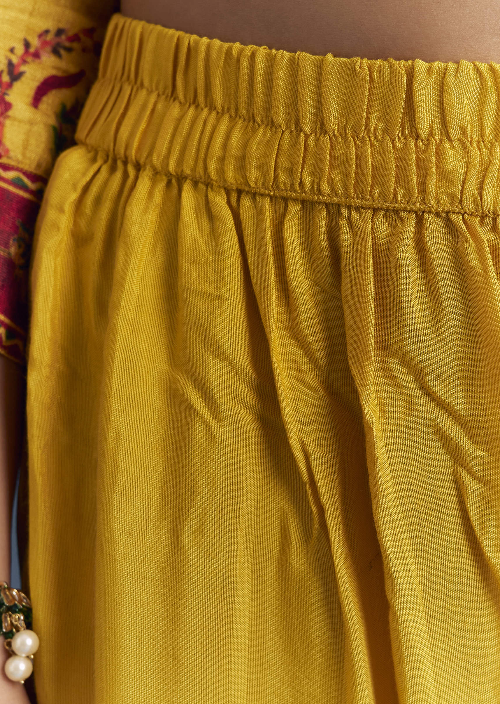 Yellow Silk Anarkali Suit With Floral Print And Zari Embroidery - Image 6