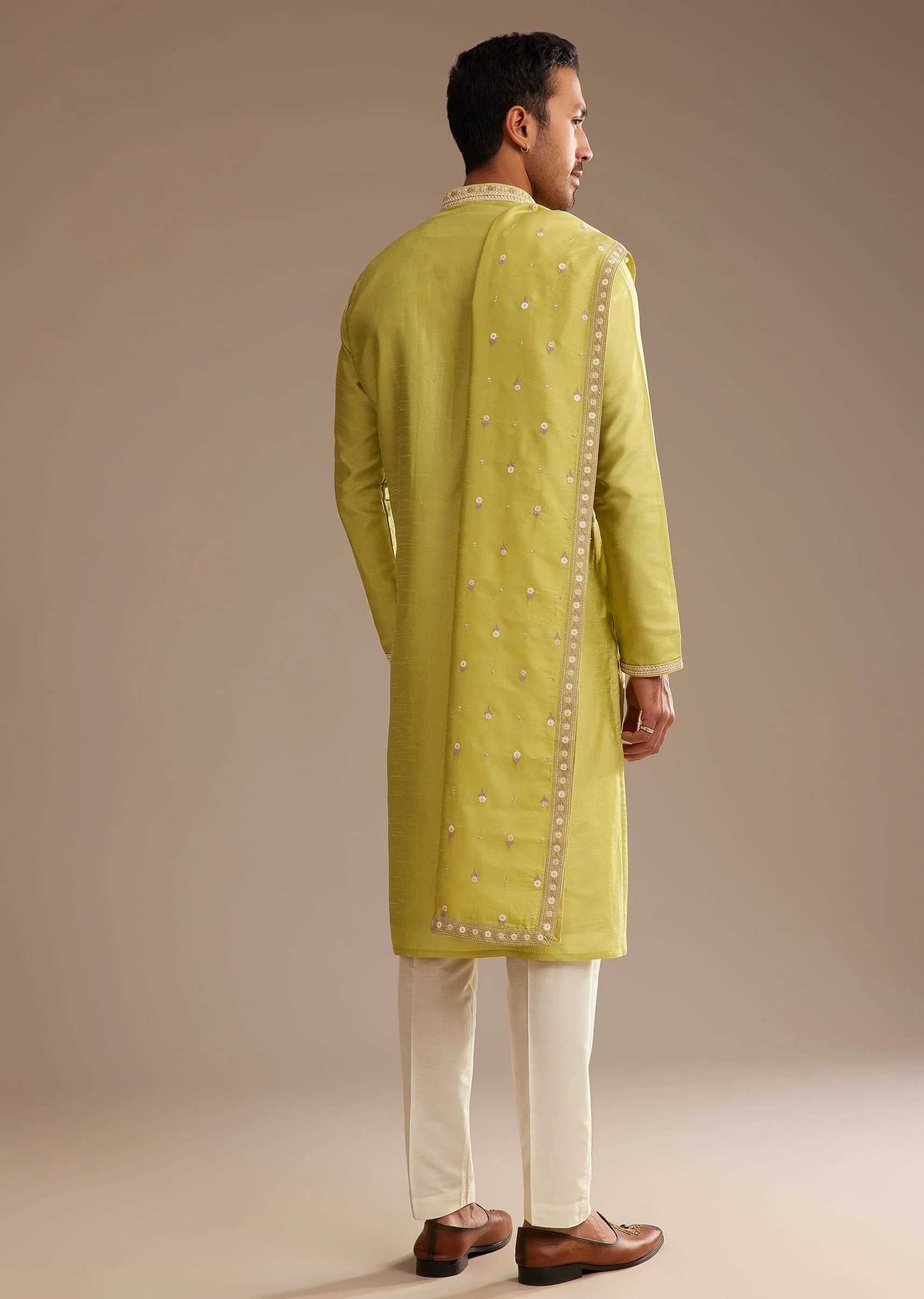 Yellow Silk Embroidered Kurta Set With Dupatta - Image 5