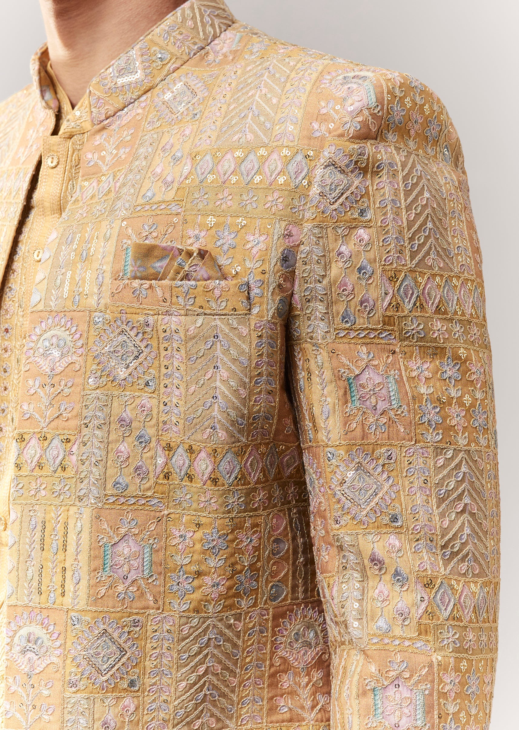 Yellow Silk Indo Western With Resham And Sequins - Image 2