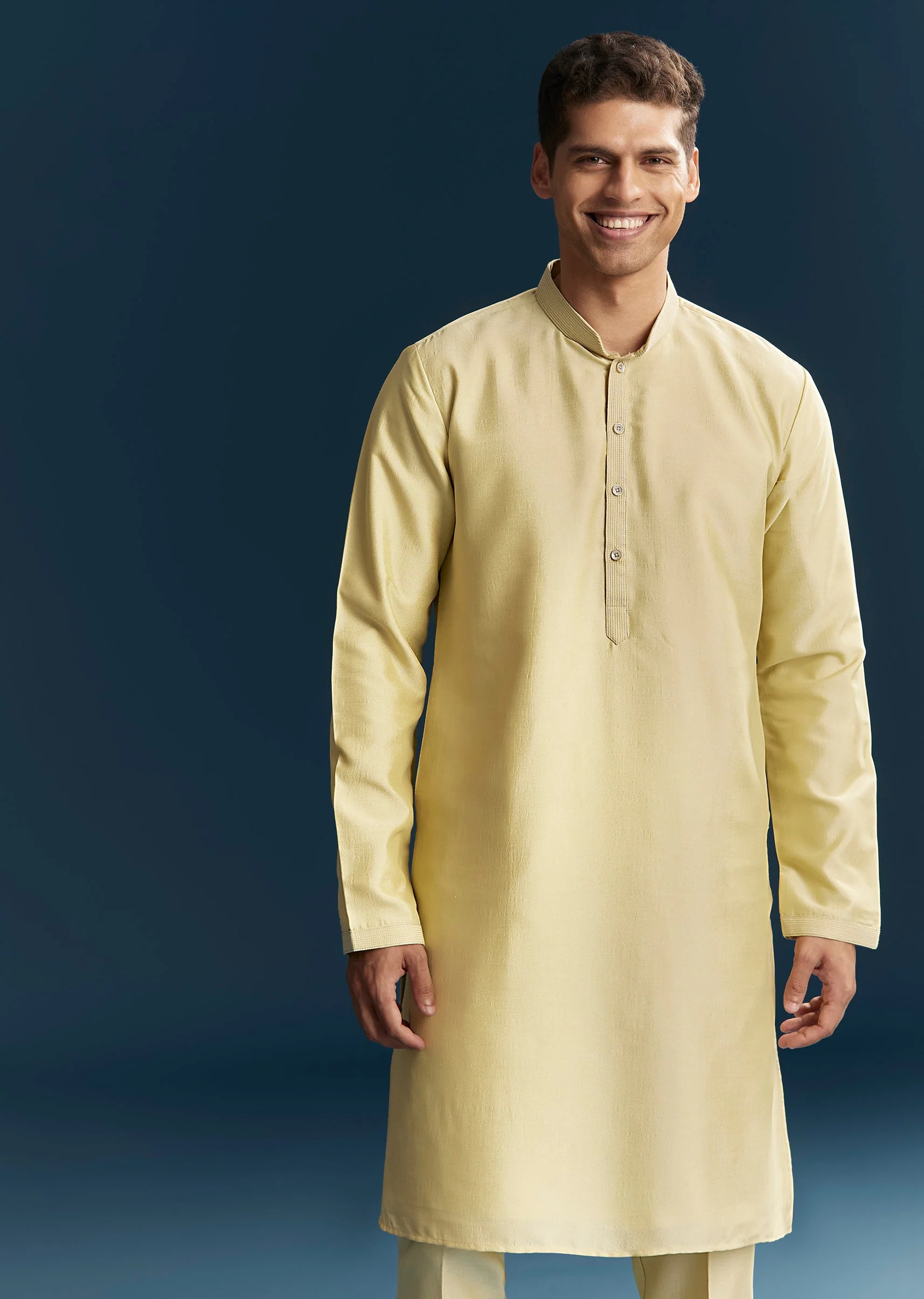 Yellow Silk Kurta Jacket Set With Thread And Mirror Work - Image 6