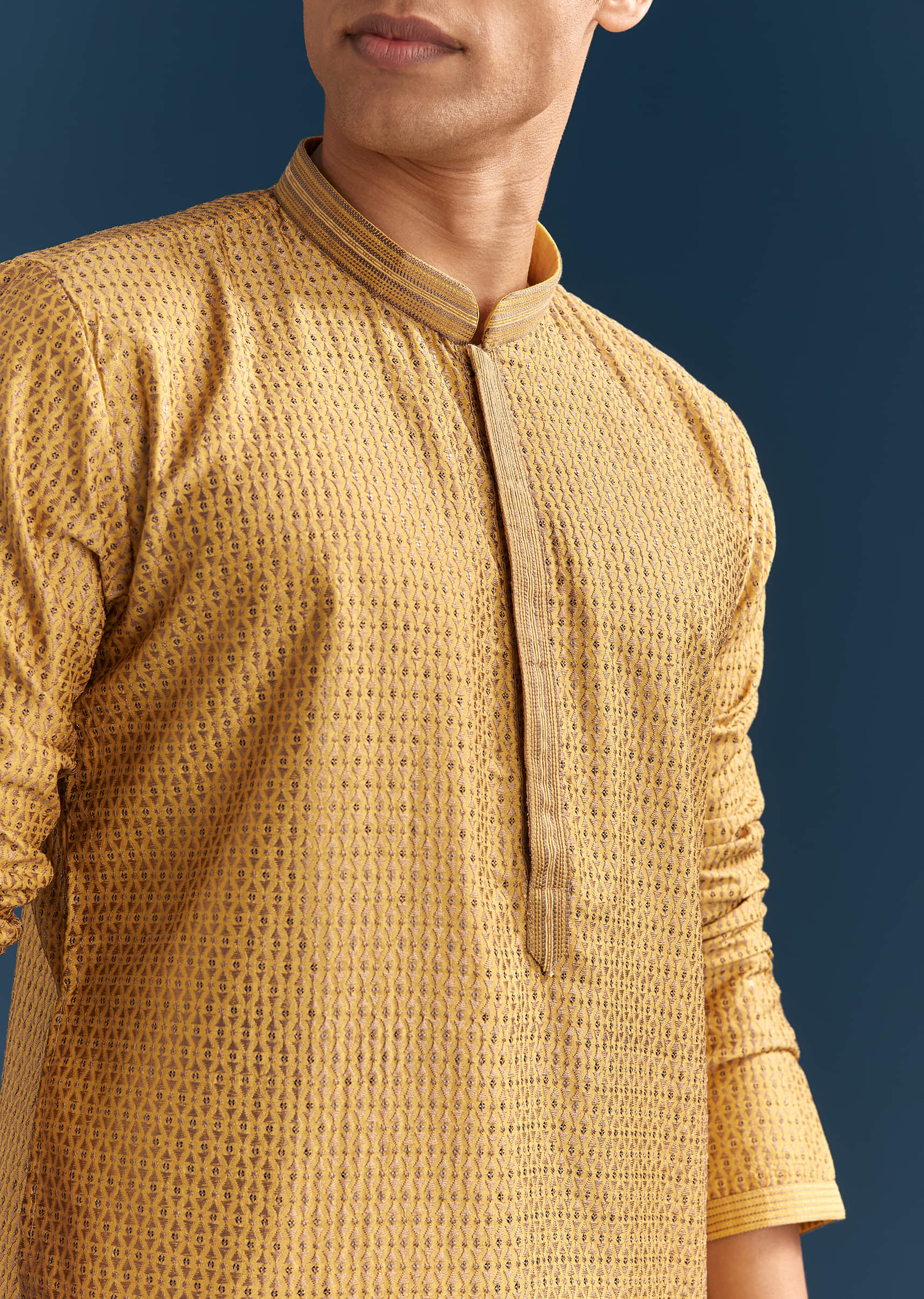 Yellow Silk Kurta Set For Men - Image 2