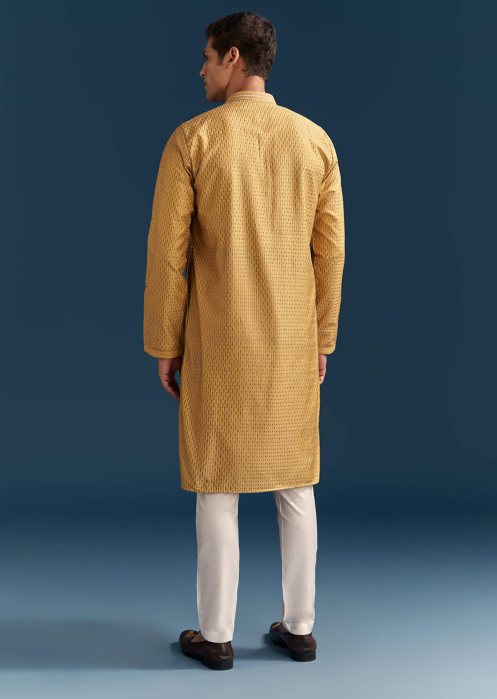Yellow Silk Kurta Set For Men - Image 5