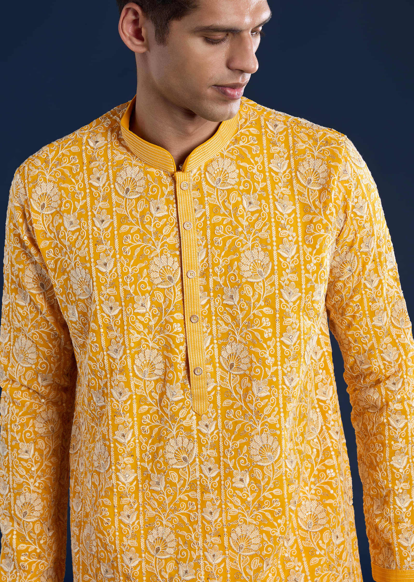 Yellow Silk Kurta Set with Dupatta - Image 2