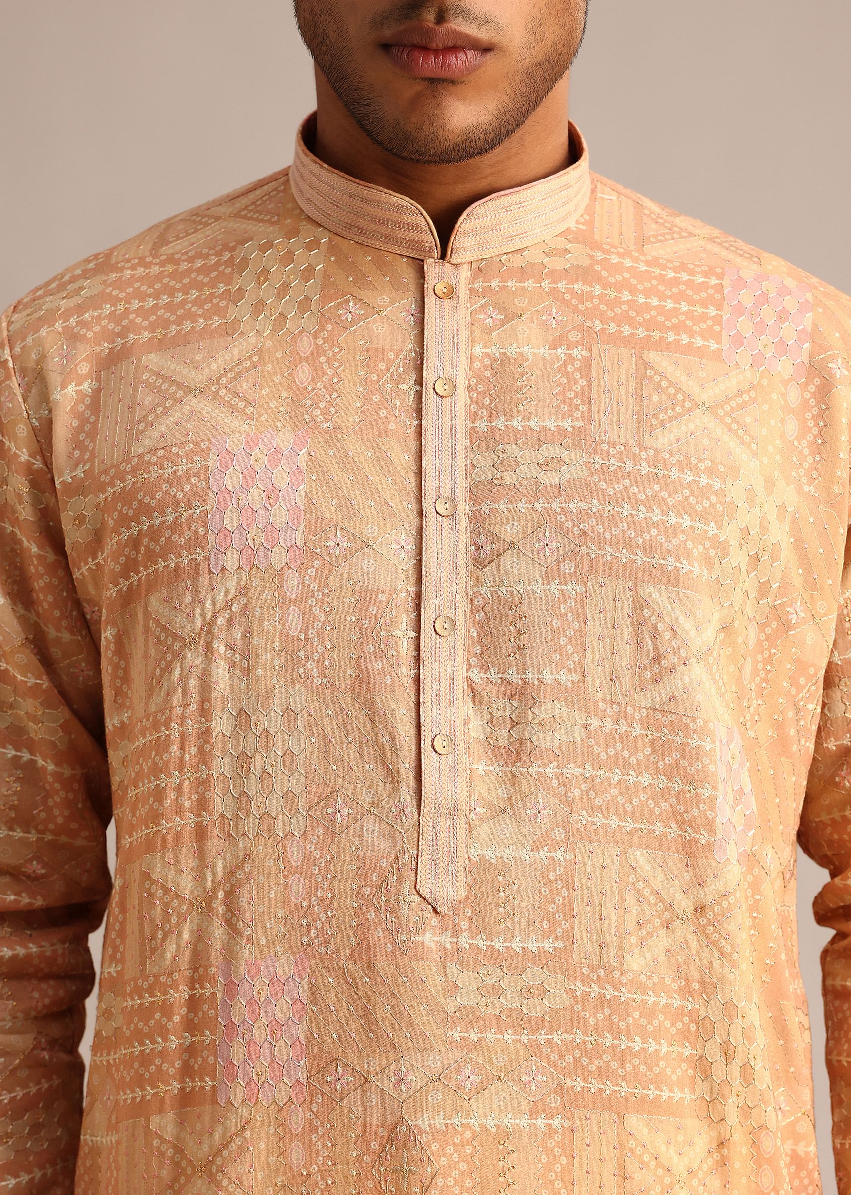 Yellow Silk Kurta Set With Printed Work - Image 2