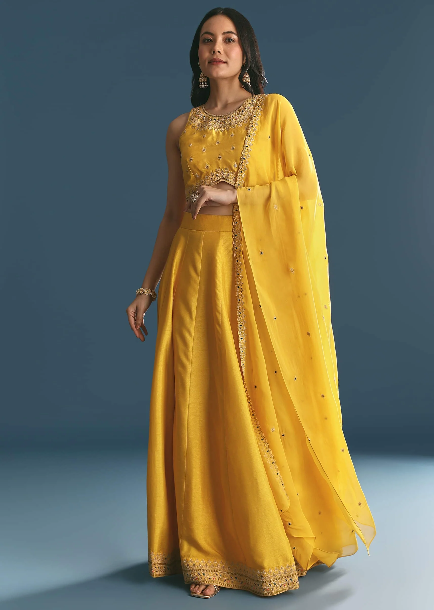 Yellow Silk Lehenga Choli With Zari And Sequins Work