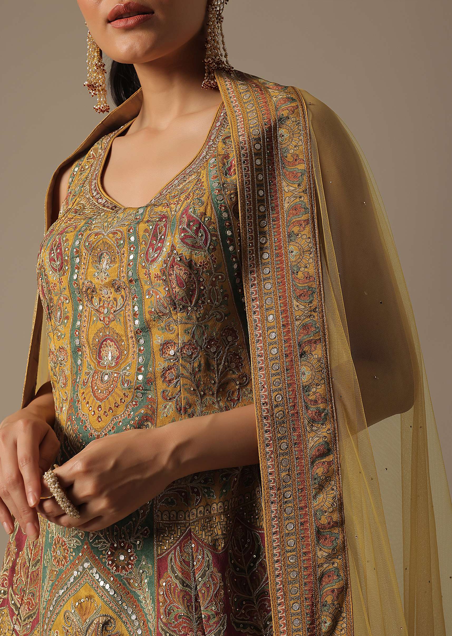 Yellow Silk Palazzo Set With Sequin Work - Image 2