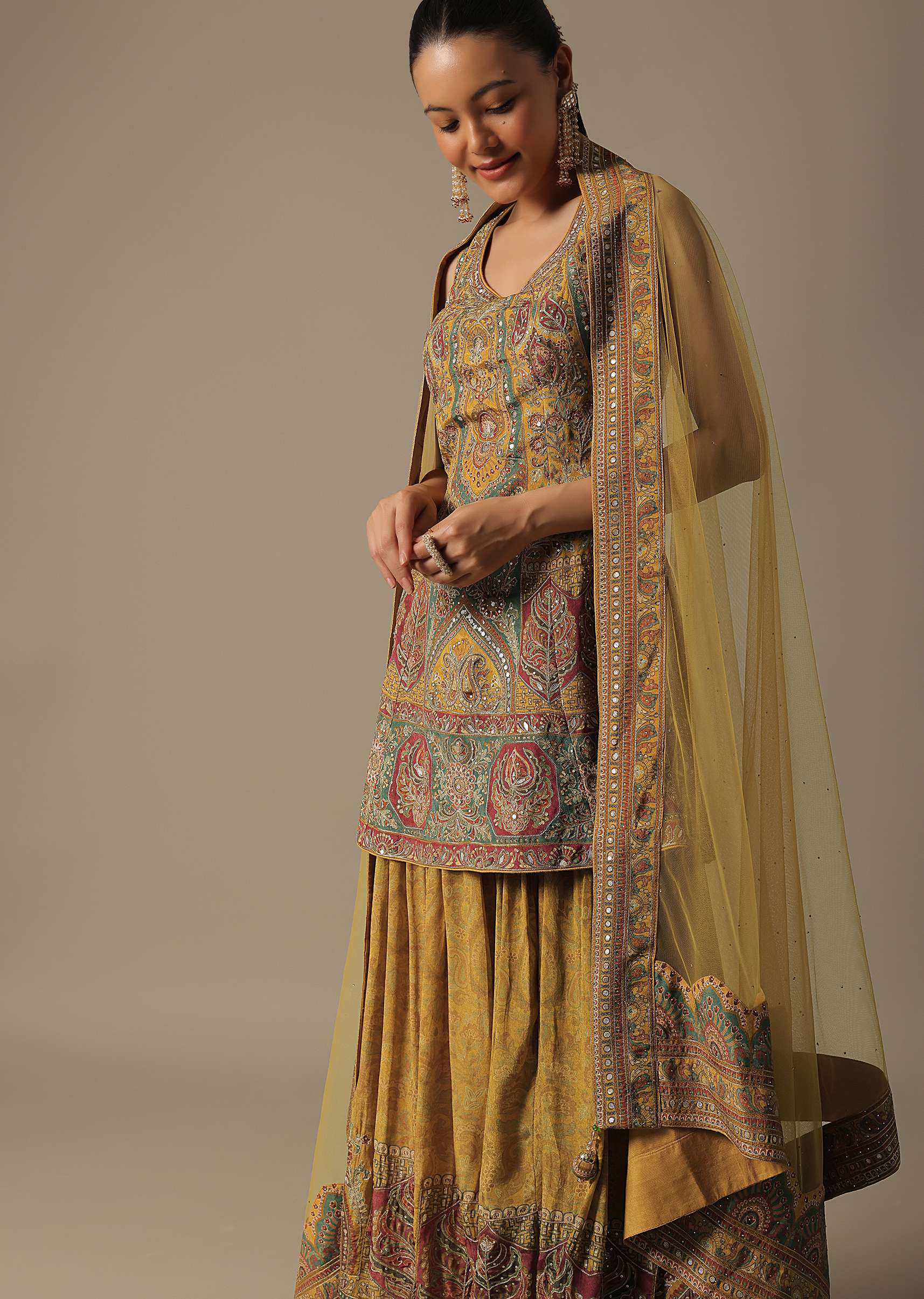 Yellow Silk Palazzo Set With Sequin Work - Image 3