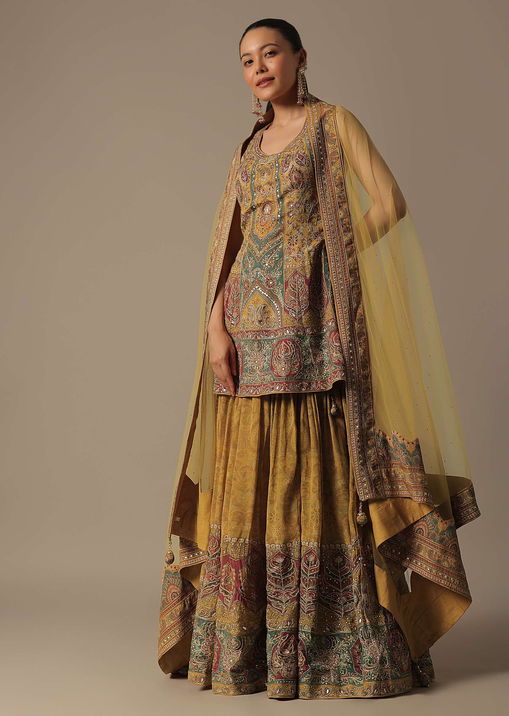 Yellow Silk Palazzo Set With Sequin Work - Image 4