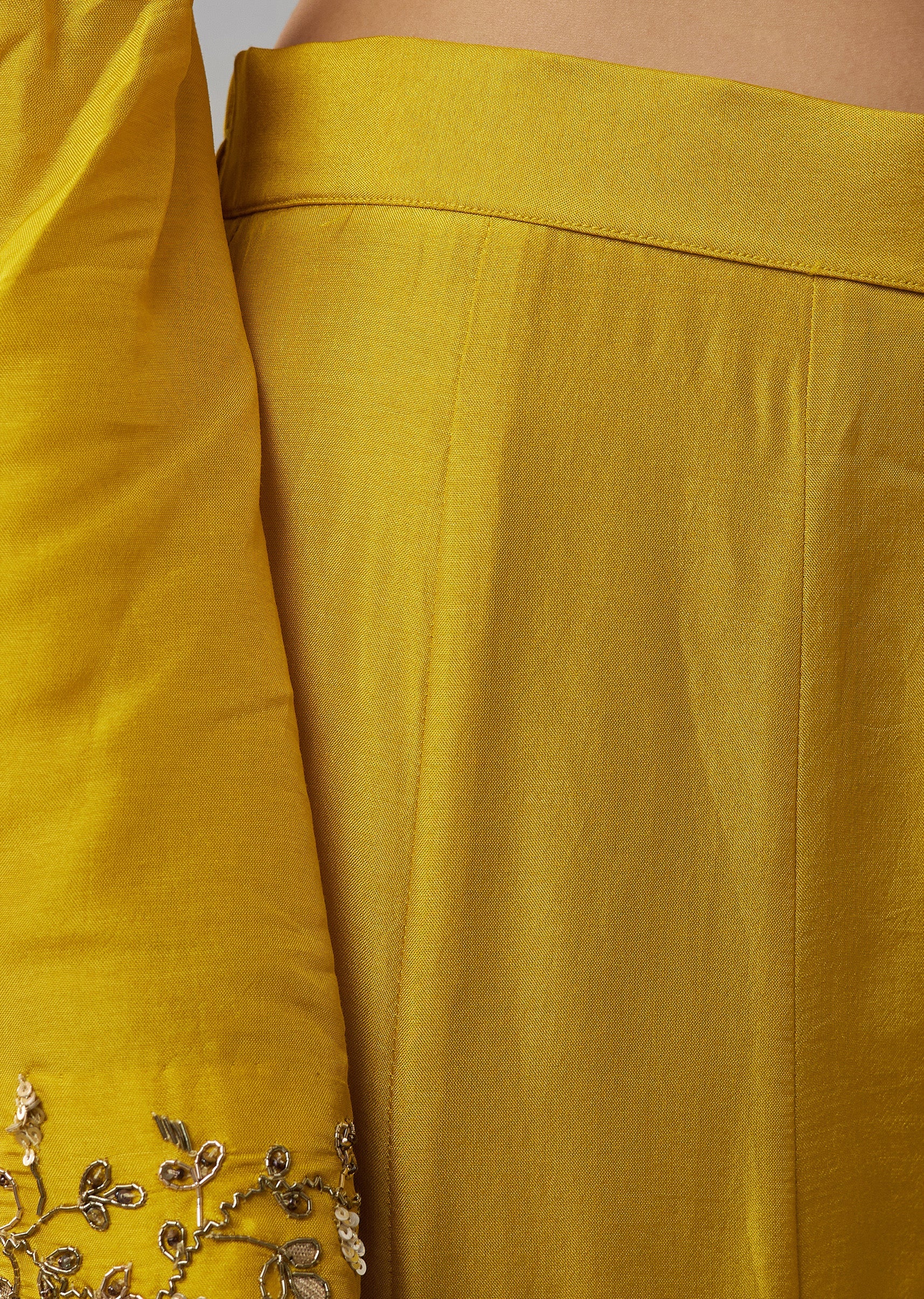 Yellow Silk Palazzo Suits with Zardosi Sequins Work - Image 6