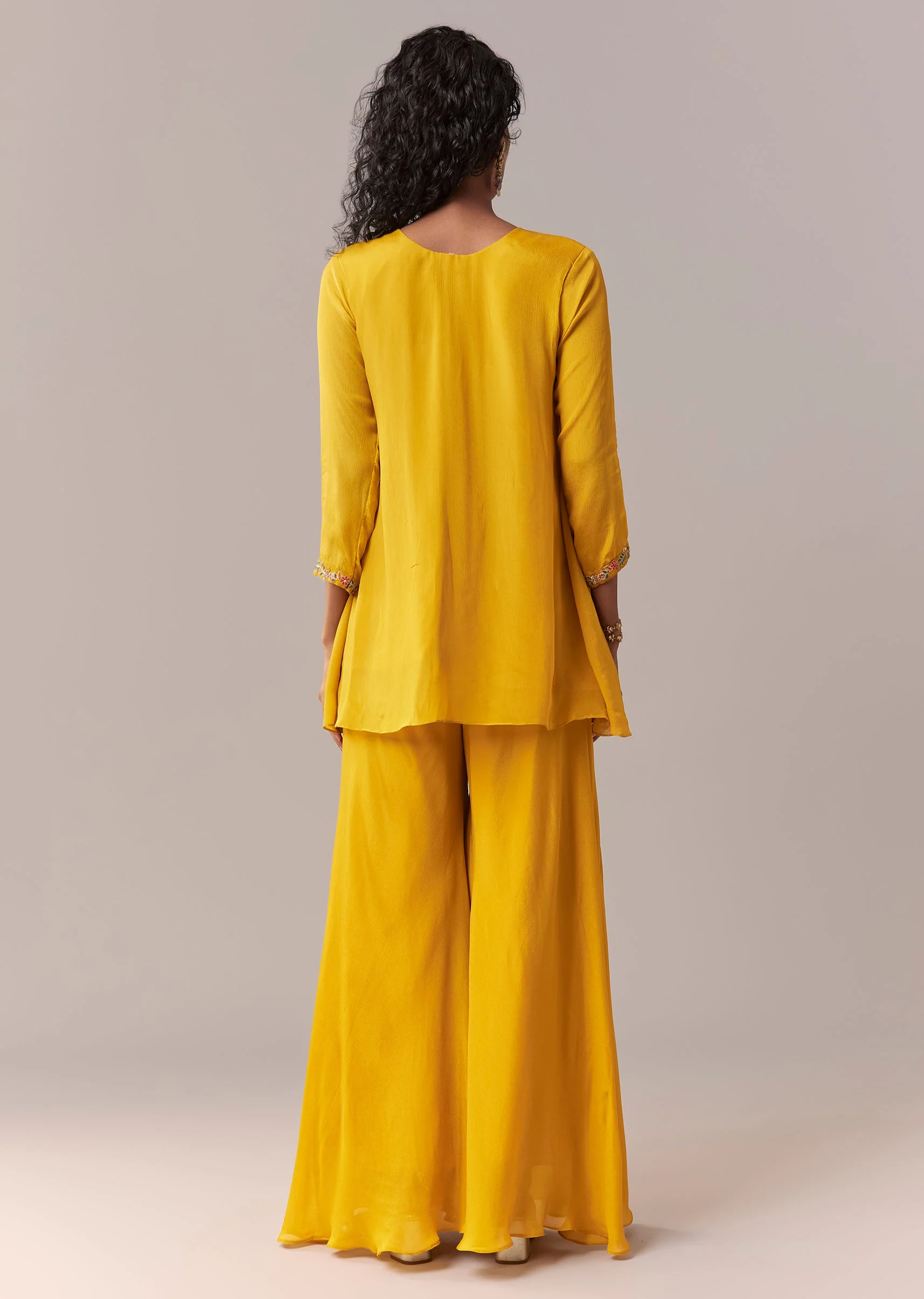 Yellow Thread & Zardosi Palazzo Suit Set - Image 5