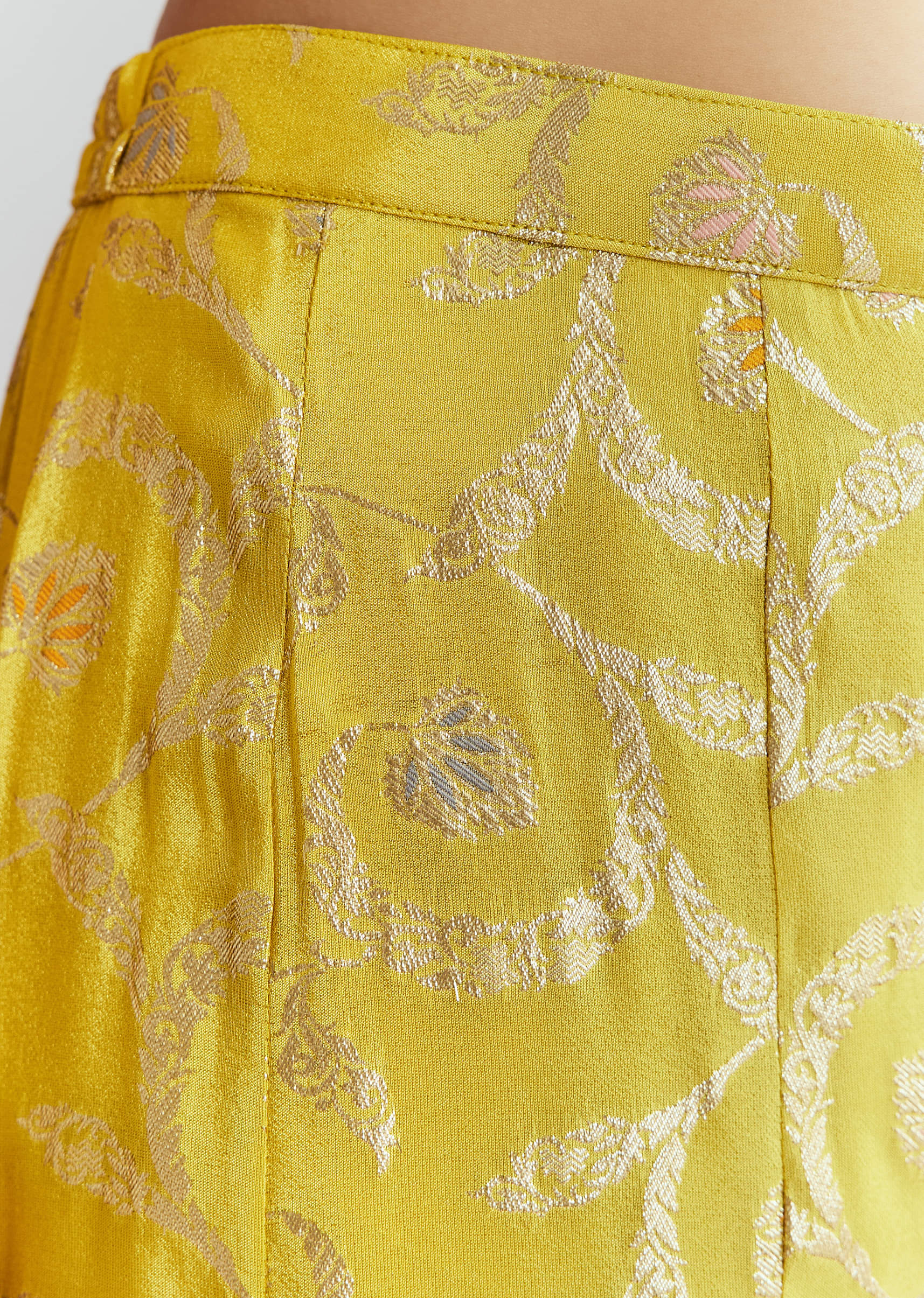 Yellow Tissue Crop Top And Palazzo Pant Set With Embroidery - Image 6