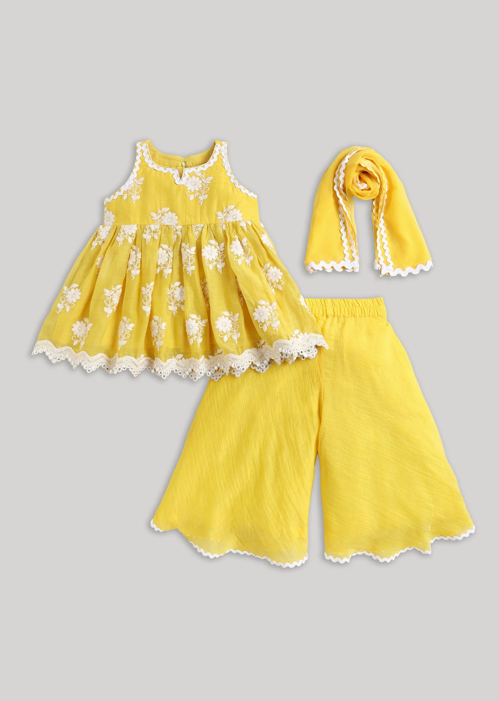 Yellow White Chanderi Salwar Suit With Resham Detailing