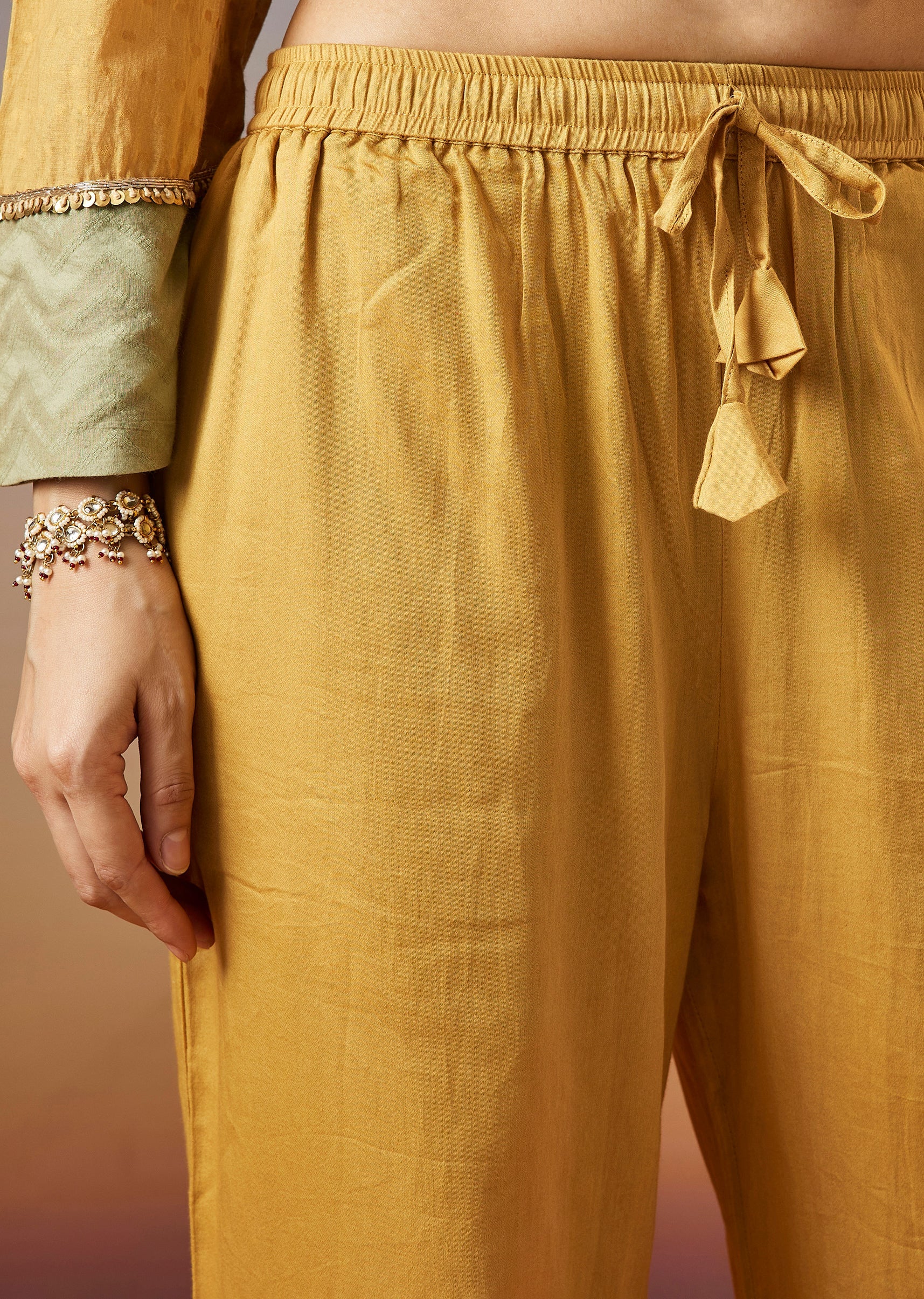Yellow Zardosi Chanderi Anarkali Set With Dupatta - Image 6