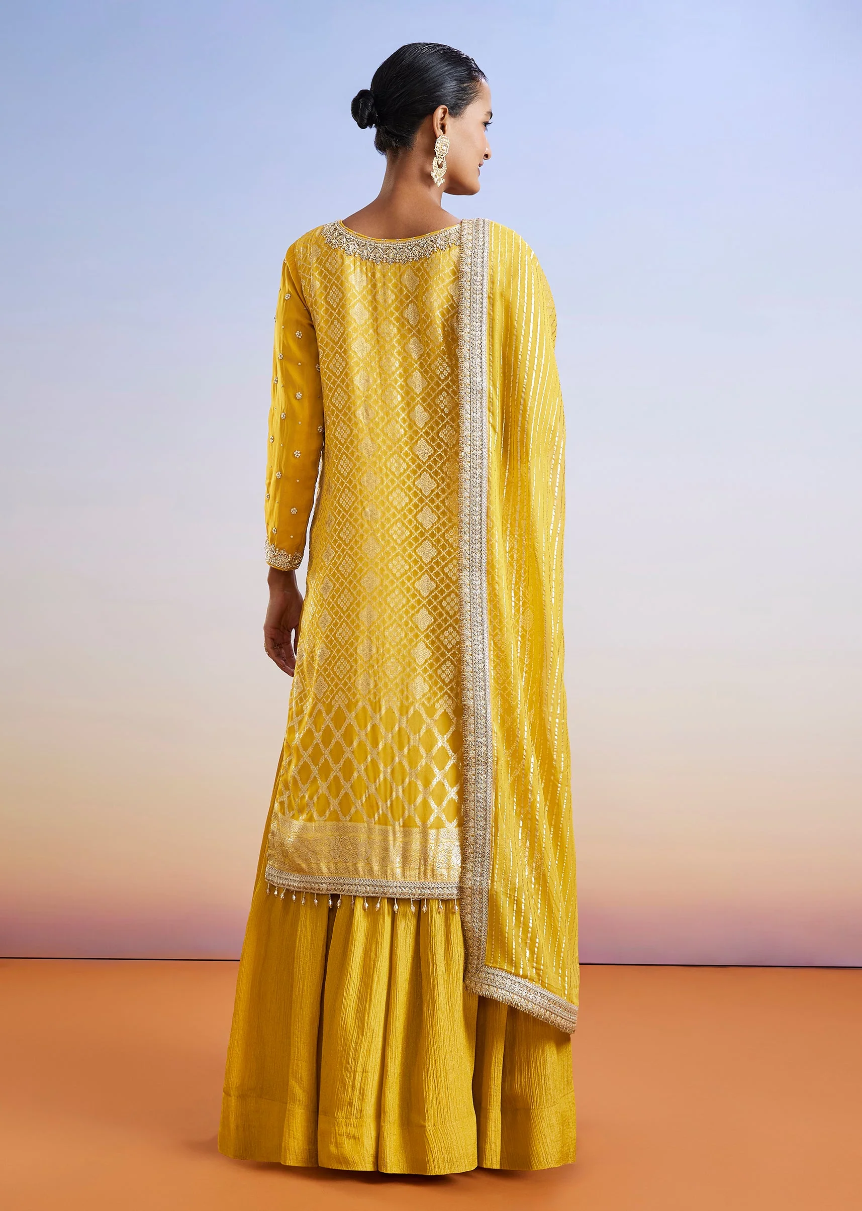 Yellow Zardosi Embroidered Sharara Suit With Dupatta - Image 5