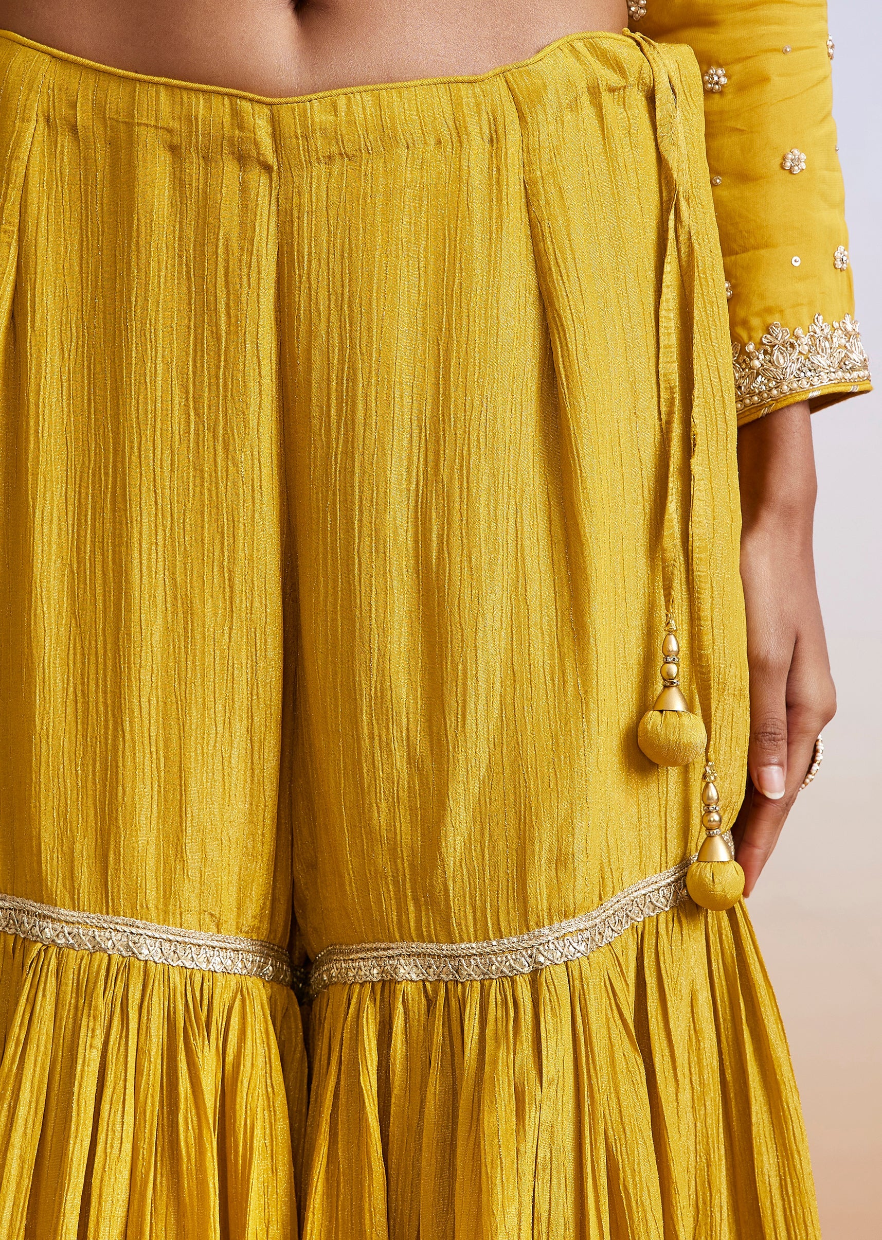 Yellow Zardosi Embroidered Sharara Suit With Dupatta - Image 6